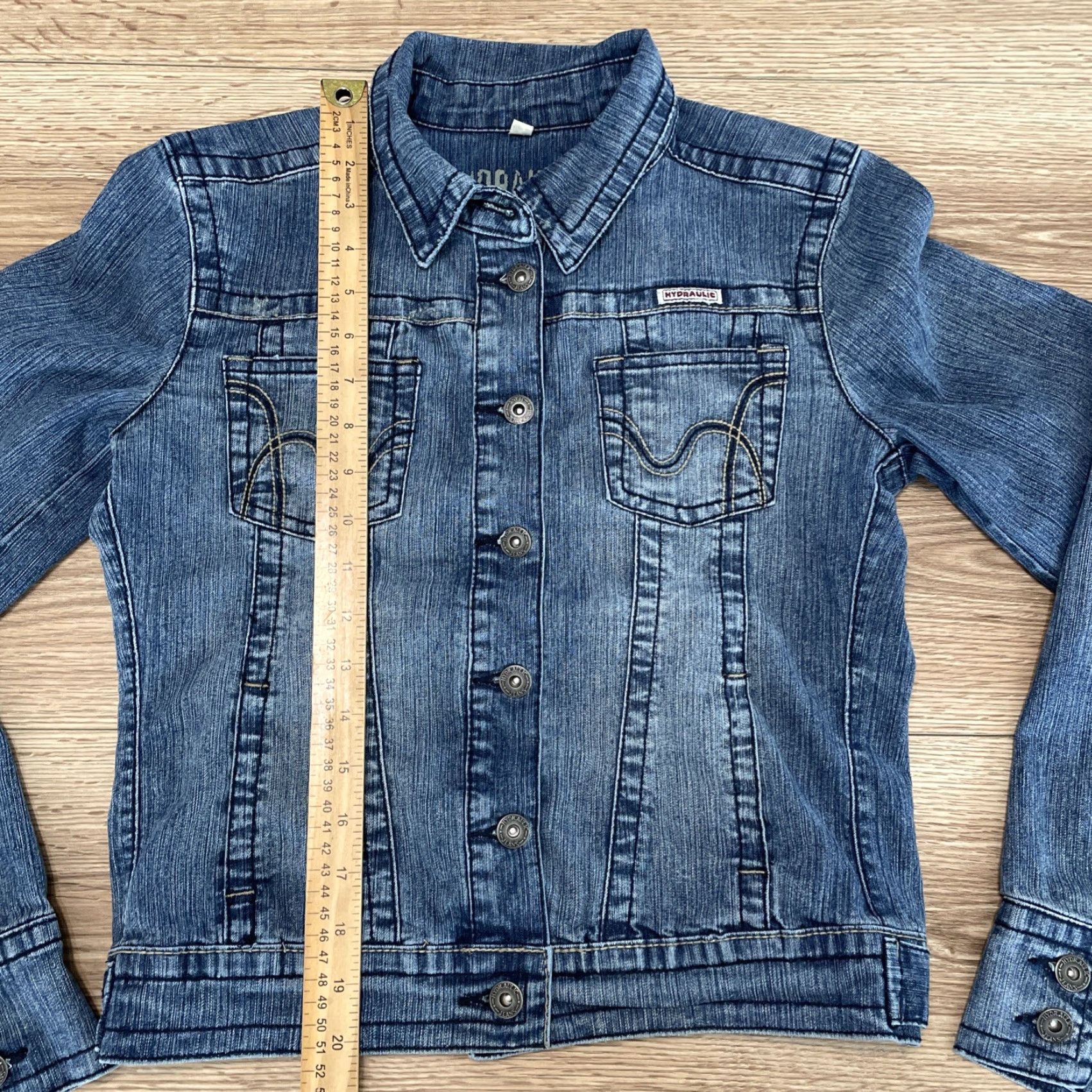 Denime VINTAGE Hydraulic Denim Jacket Womens Size Small Blue Trucker Cotton Blend Size 28" / US 6 / IT 42 - 3 Thumbnail