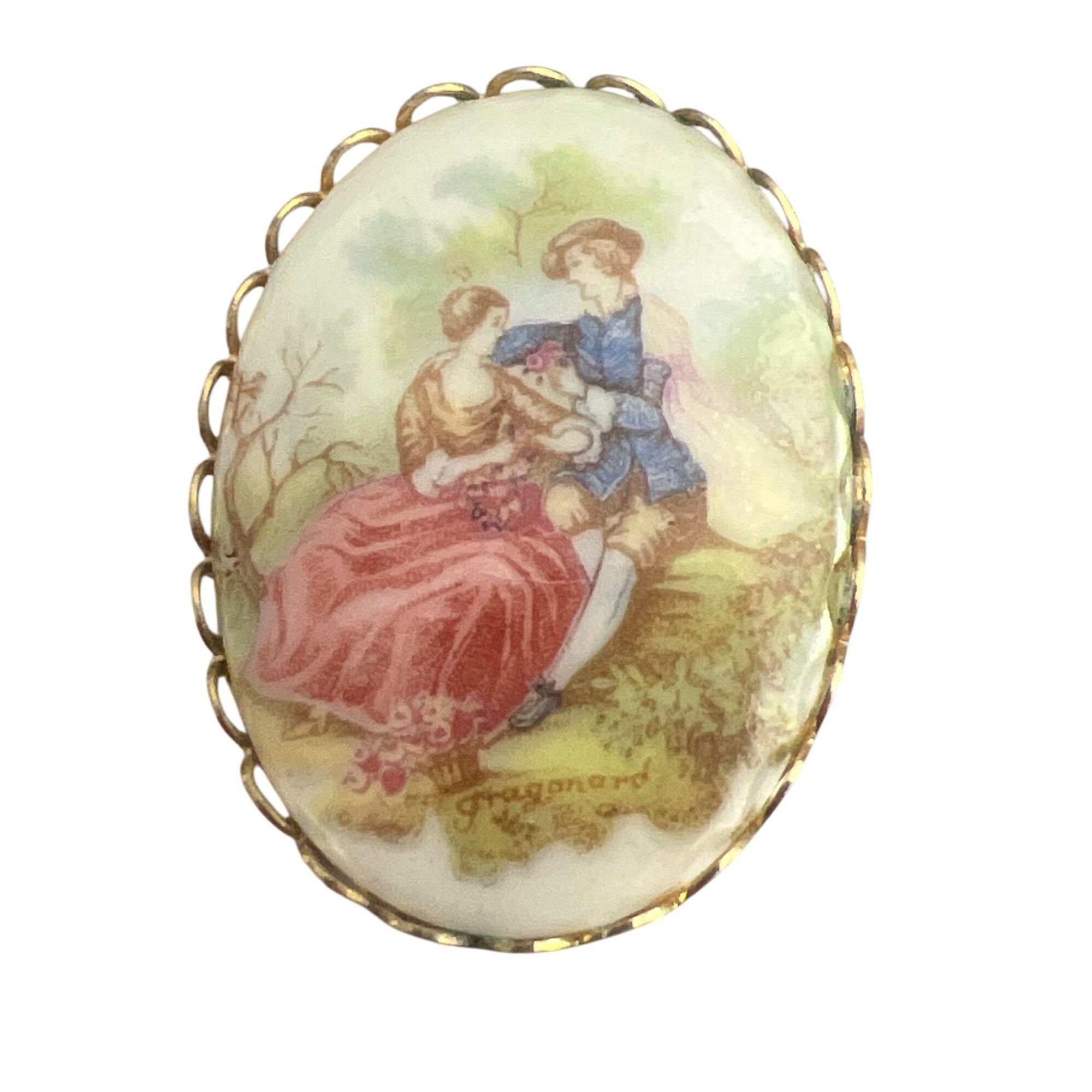 Other Vintage Fragonard Cameo Brooch Pin Gold Tone Porcelain Court Size ONE SIZE - 1 Thumbnail