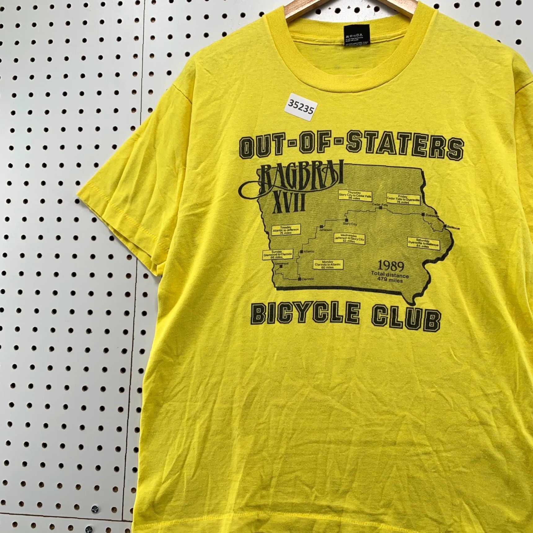 Vintage VINTAGE Bicycle Club Shirt Mens Large Yellow Graphic Print 80s 1989 USA Single Stitch T-Shirt Mens L Yellow 80s Bike Theme Size US L / EU 52-54 / 3 - 4 Thumbnail