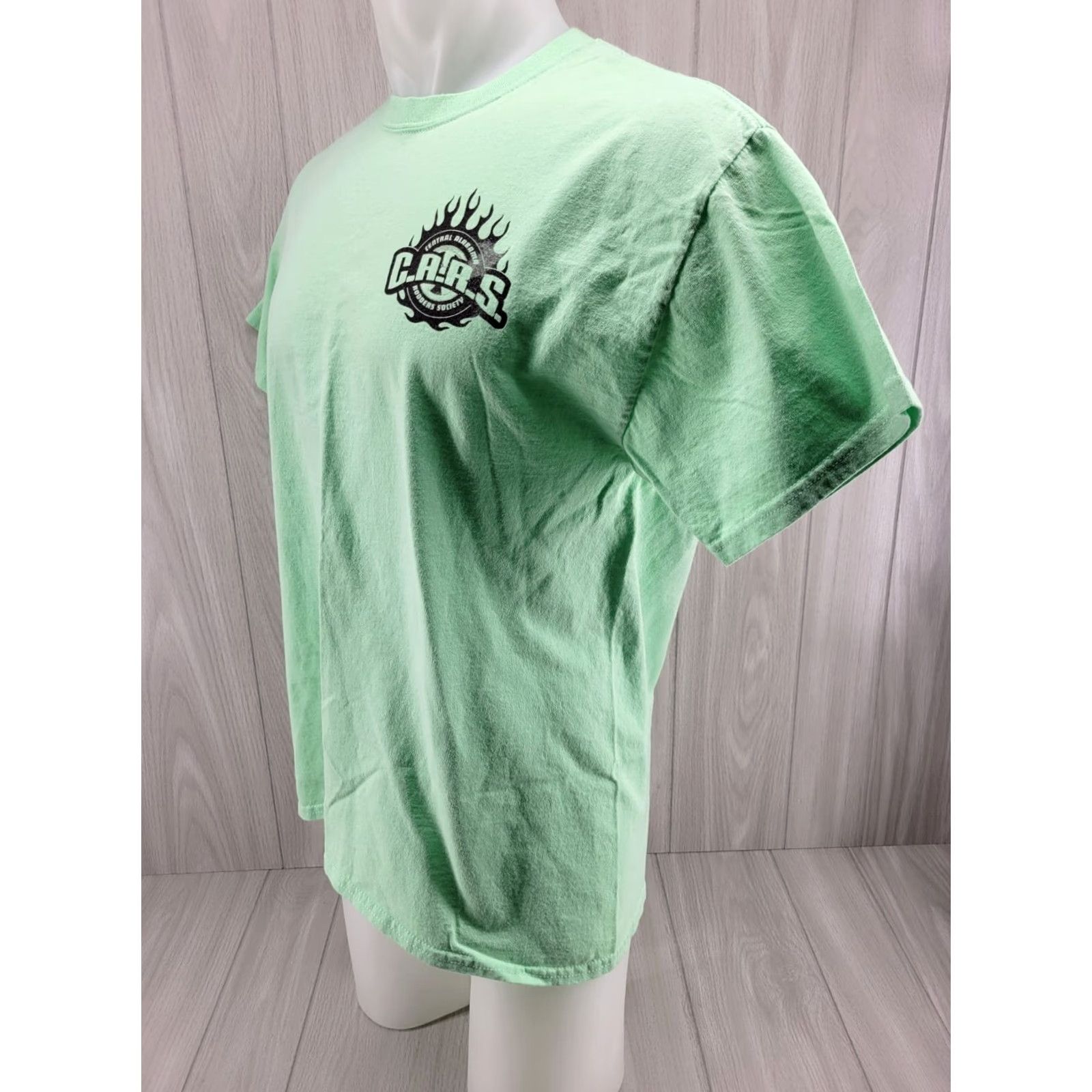 Gildan VINTAGE Central Alabama Rodders Society Mens Shirt L Green Shirt Mens L Green 90s Hot Rod Theme Size US L / EU 52-54 / 3 - 3 Thumbnail
