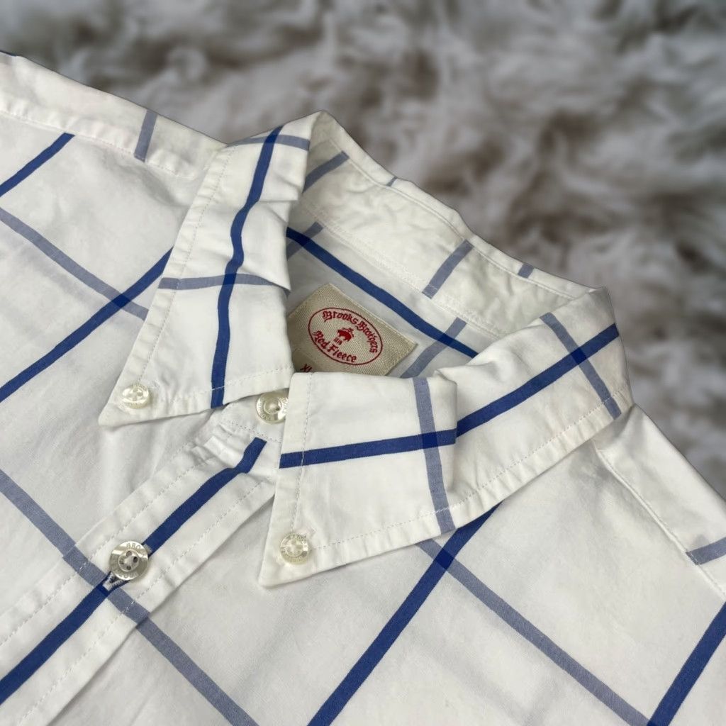 NEW Brooks Brothers Red Fleece Men's Button-Up Shirt XL Blue White Plaid Cotton Button-Down Collar NWT
