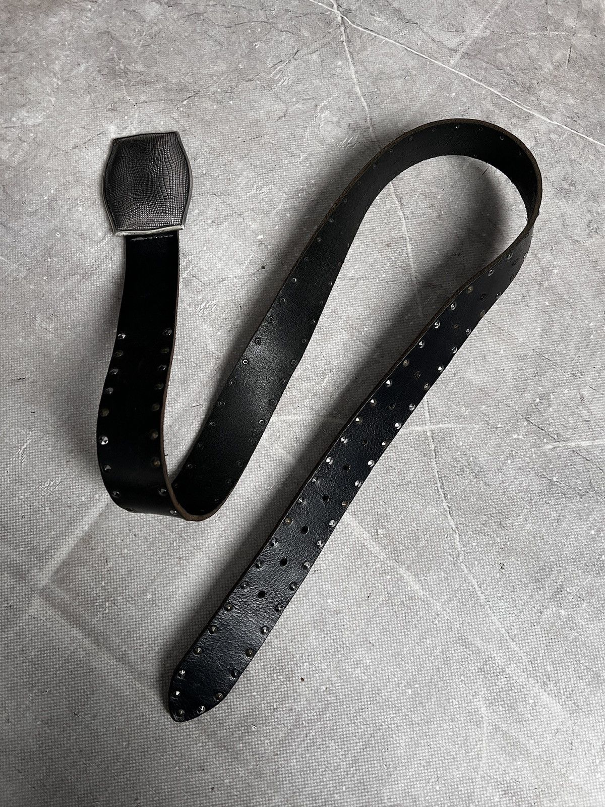 KMRii Western Studded Leather Black Belt Metal Buckle glamour y2k Size ONE SIZE - 8 Thumbnail