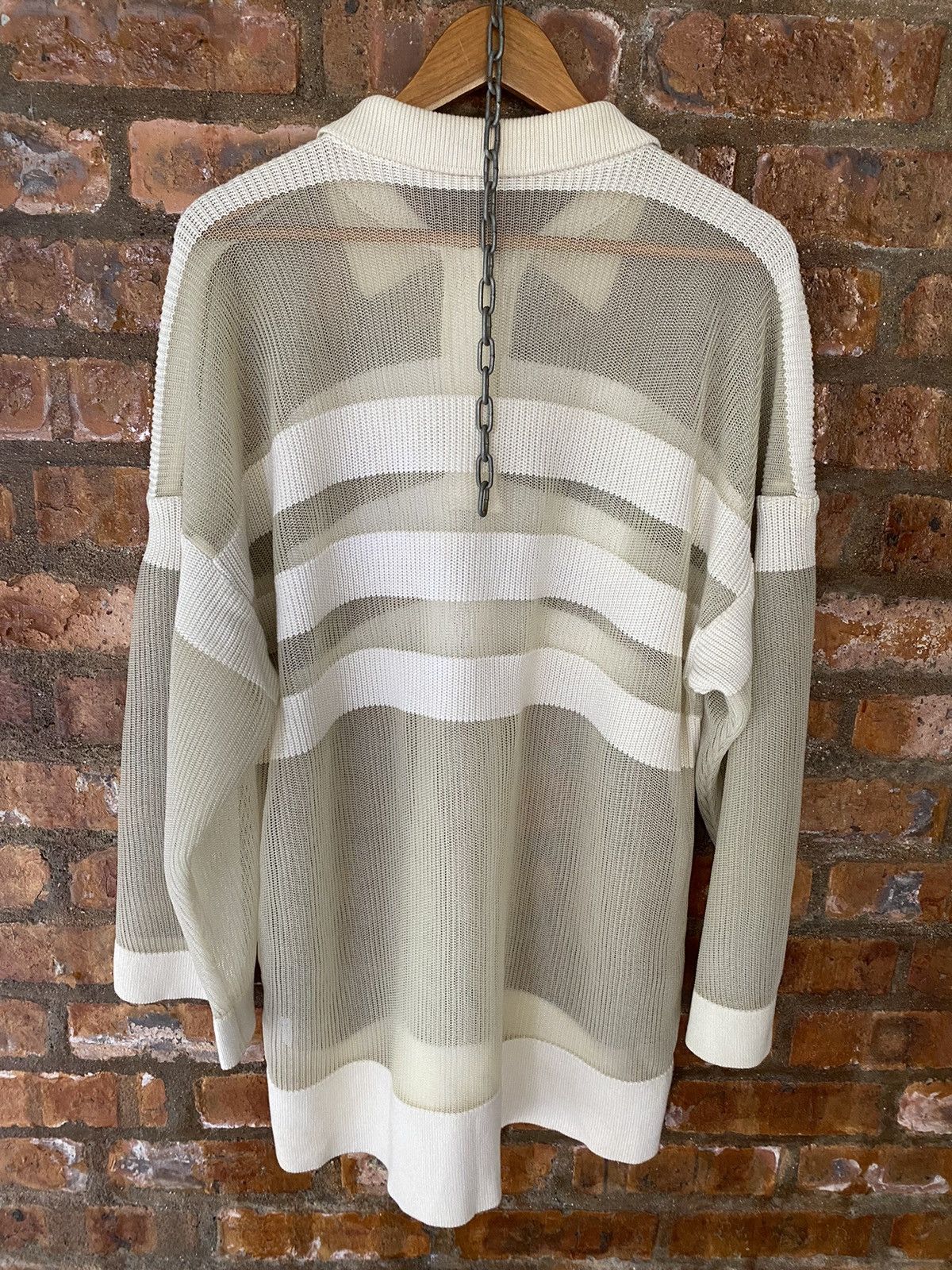 Homme Plisse Issey Miyake × Issey Miyake 2000s ISSEY MIYAKE Mesh Net stripe oversize shirt Size US L / EU 52-54 / 3 - 12 Thumbnail