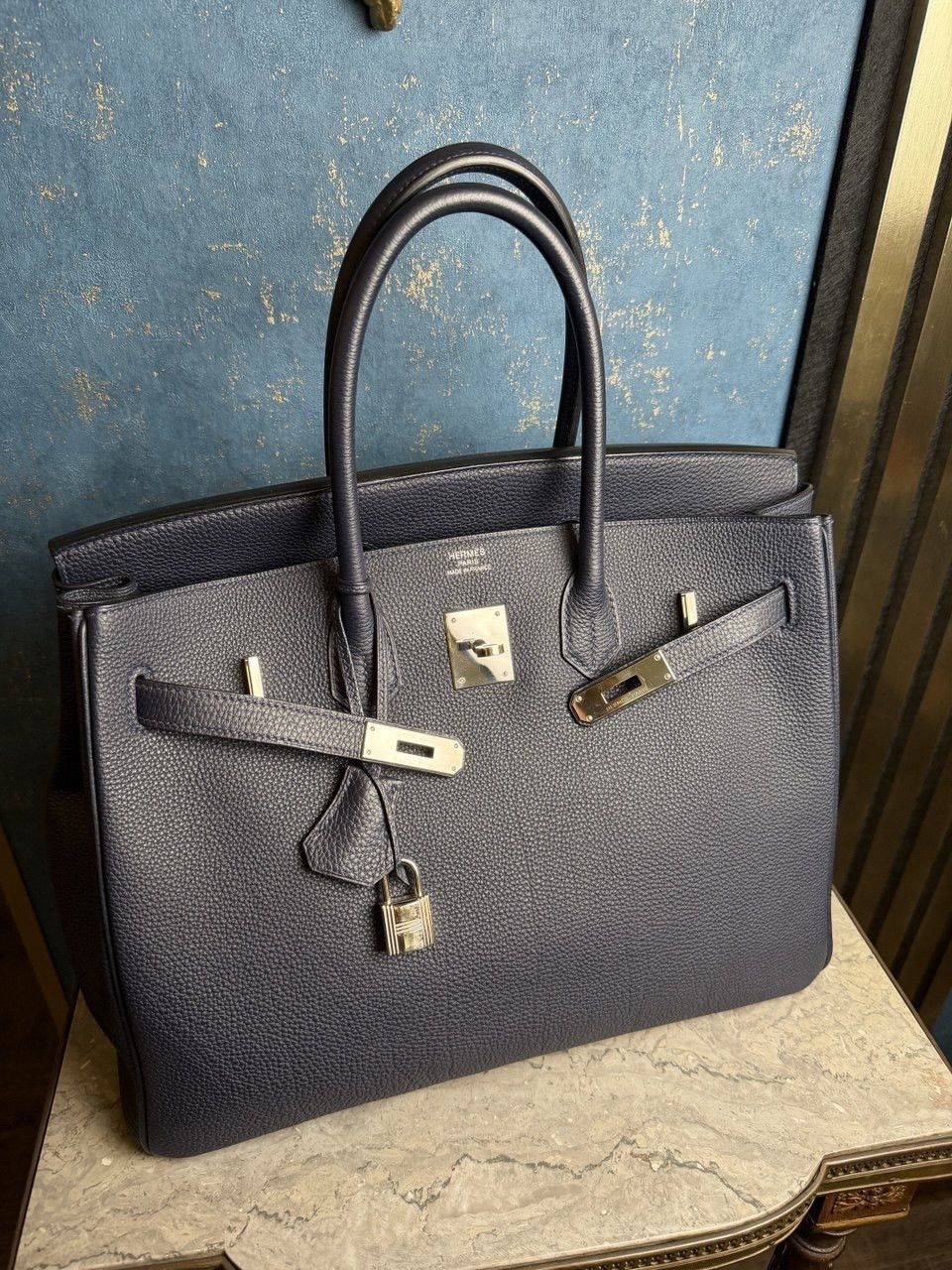 Hermes Hermès Birkin 35 Bleu Nuit Togo Palladium Hardware Size ONE SIZE - 9 Thumbnail