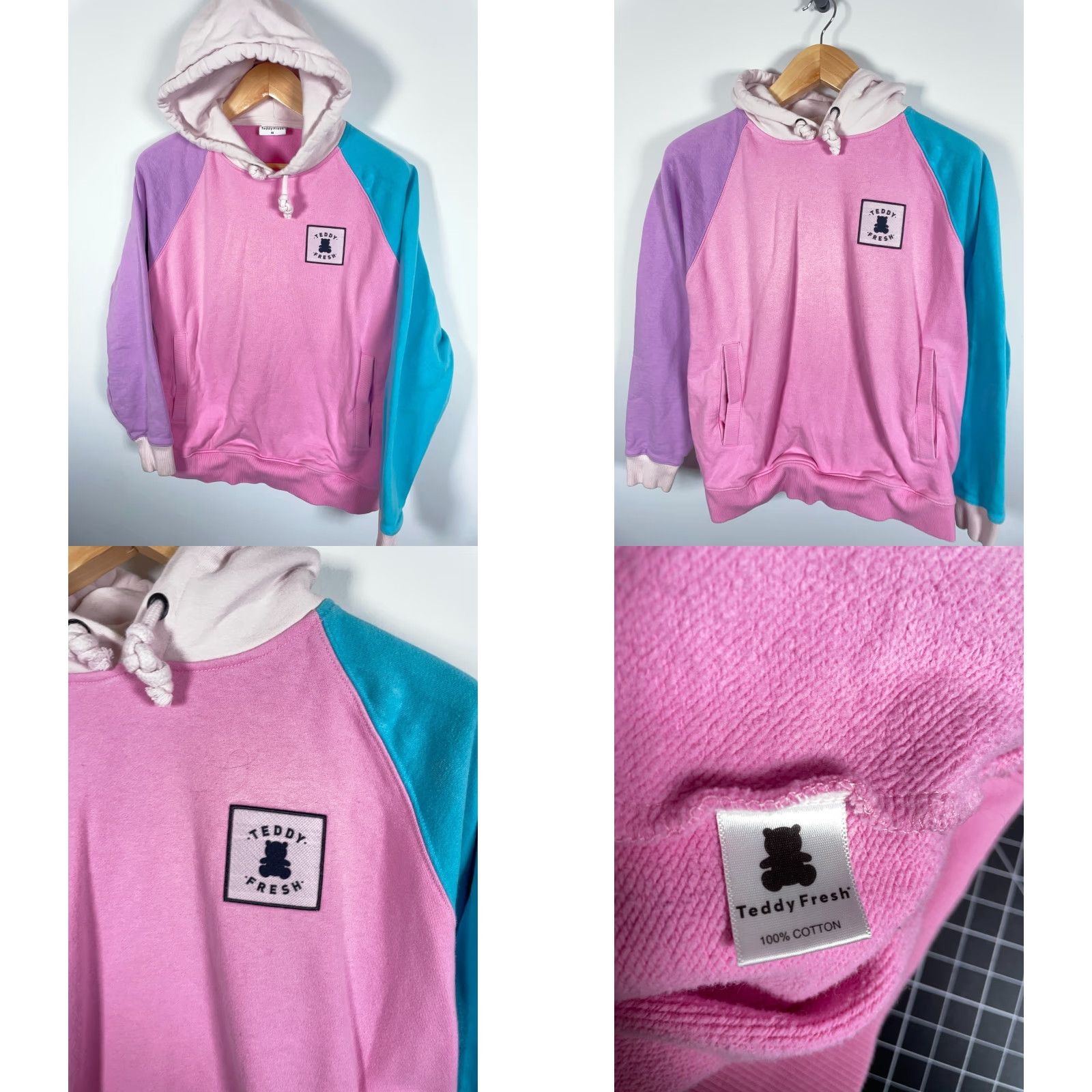 Teddy Fresh Teddy Fresh Color Block Hoodie Adult Medium Pink Purple Sweatshirt Heavyweight Hoodie Size US M / EU 48-50 / 2 - 8 Thumbnail