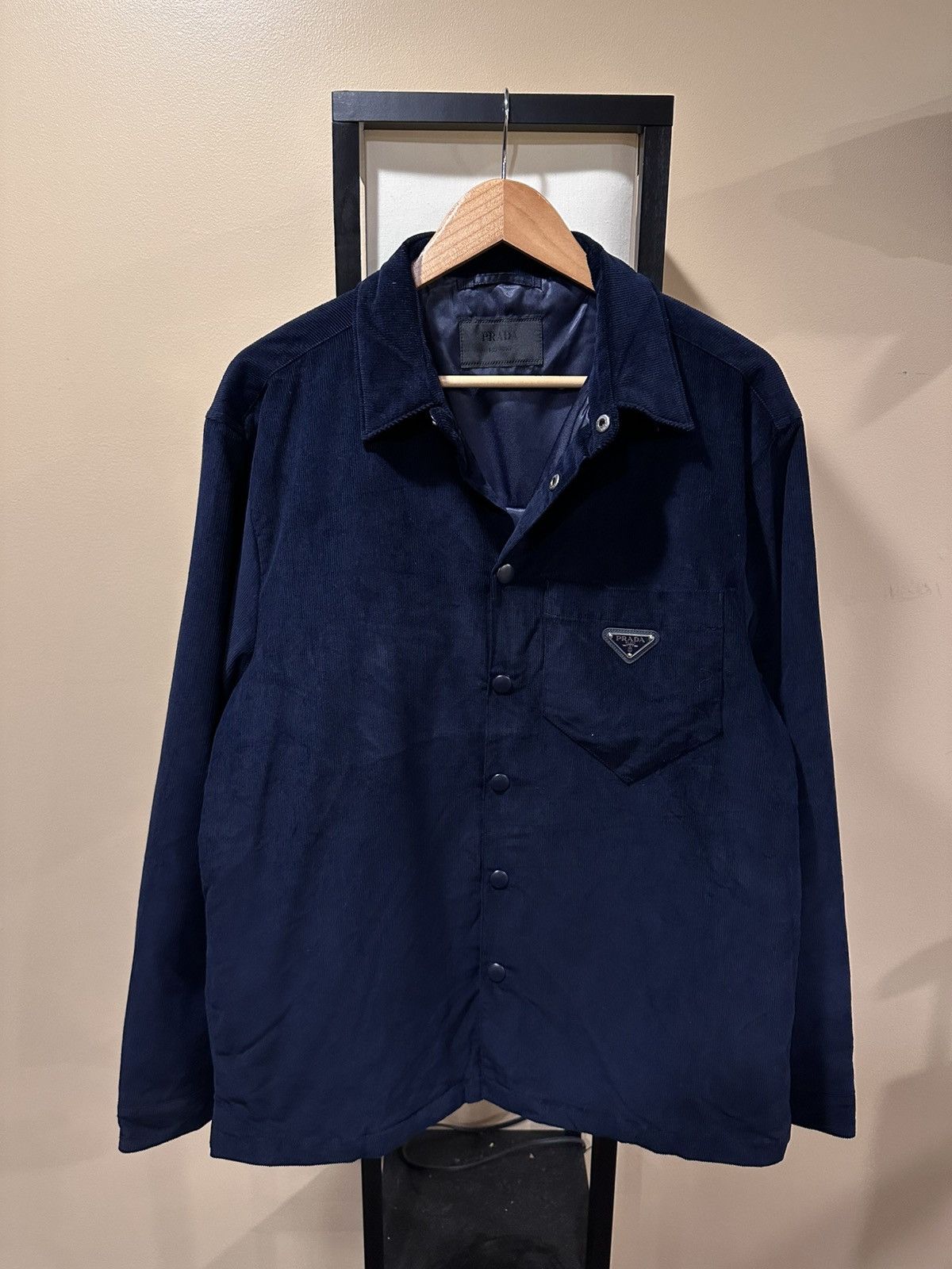 Prada Prada Corduroy Logo Snap Button Up Navy Shirt Jacket Size US L / EU 52-54 / 3 - 3 Thumbnail