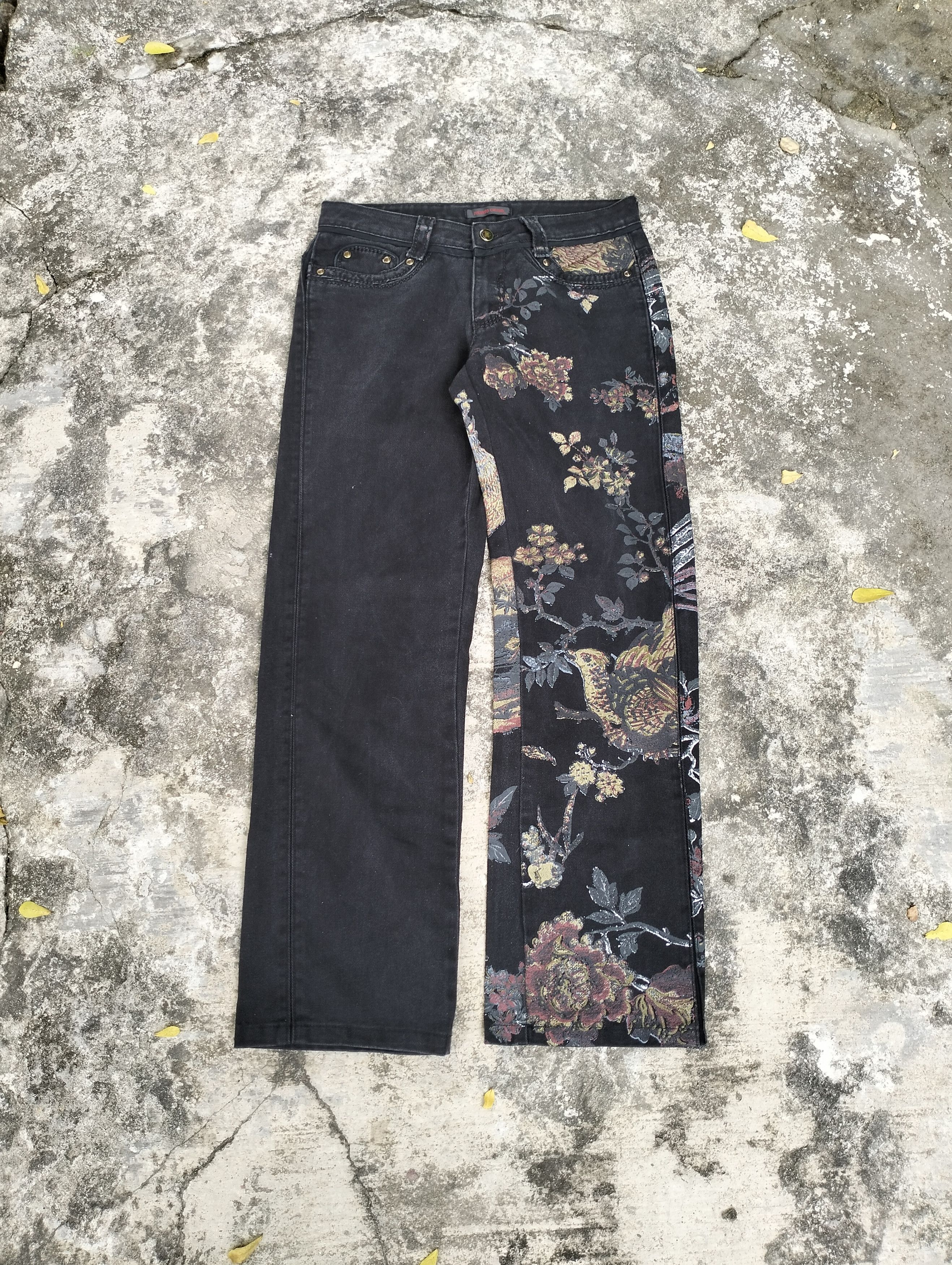 image of Just Cavalli Roberto Cavalli Floral Print Art Jeans in Black, Men's (Size 30)