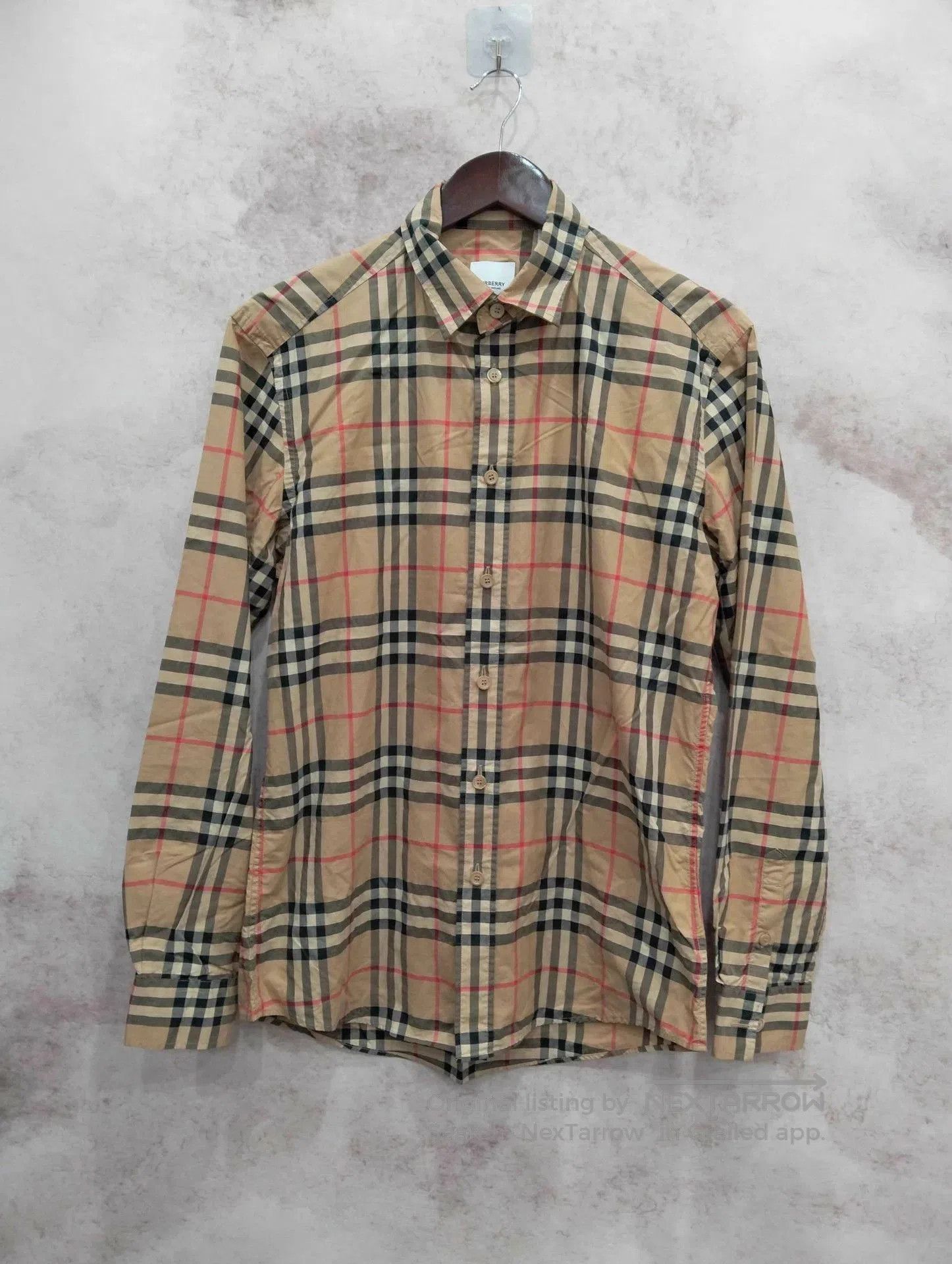 Beige Plaid Long Sleeve Button-Up Shirt S.