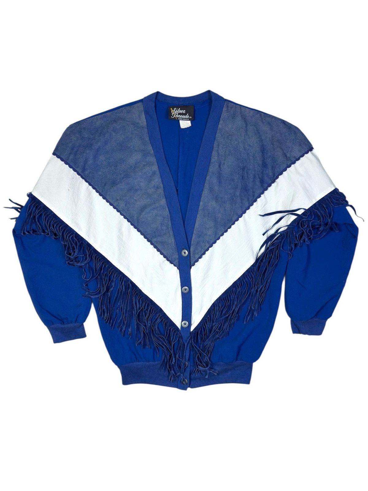 Vintage 80s SILVER THREADS NYLON WITH SUEDE LEATHER WESTERN CARDIGAN Size US M / EU 48-50 / 2 - 1 Thumbnail