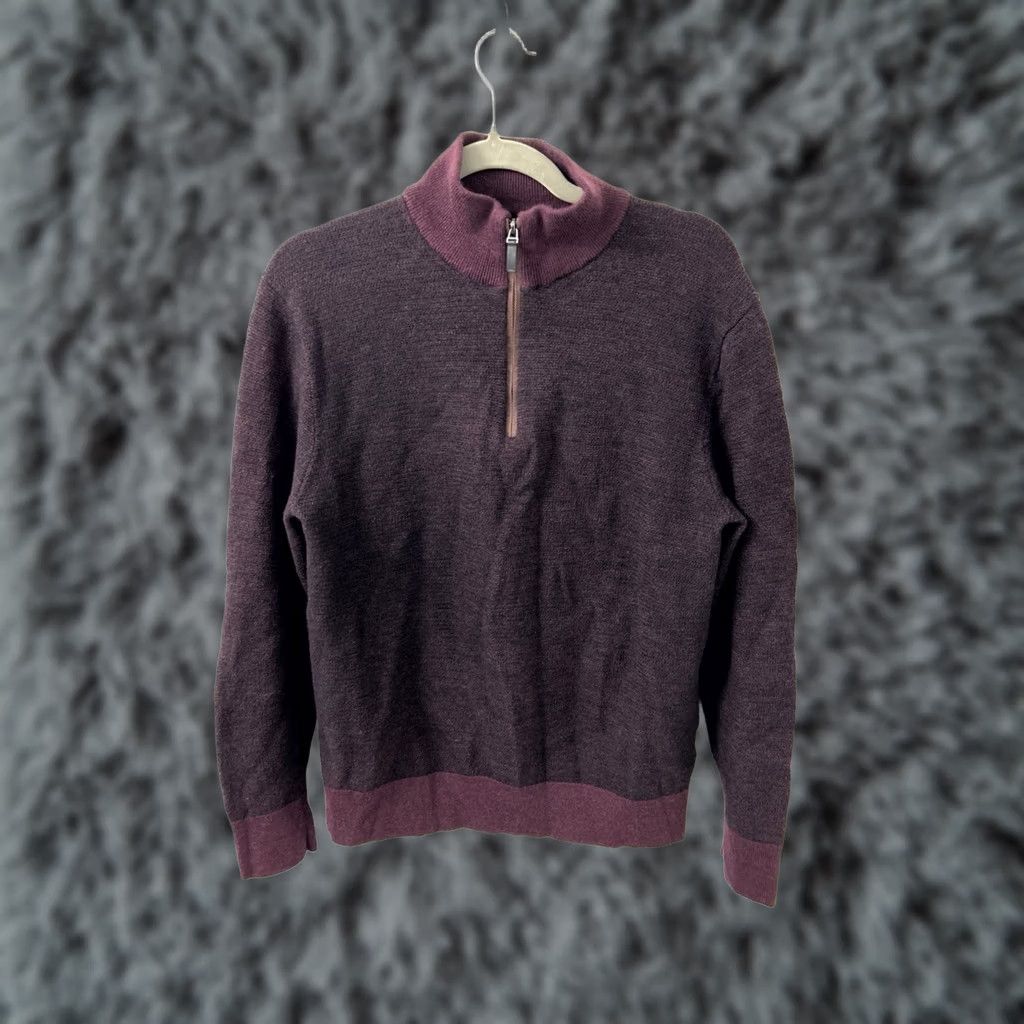 UNTUCKit UNTUCKit 1/4 Zip Mens M Burgundy Belguardo Birdseye 100% Merino Wool Sweater L/S Size US M / EU 48-50 / 2 - 1 Thumbnail