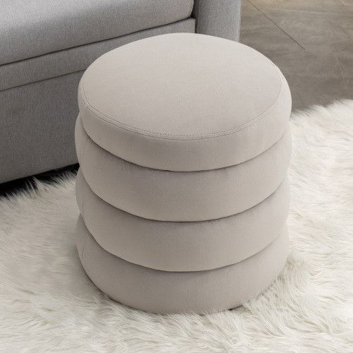 006-Soft Velvet Round Ottoman Footrest StoolLight Gray