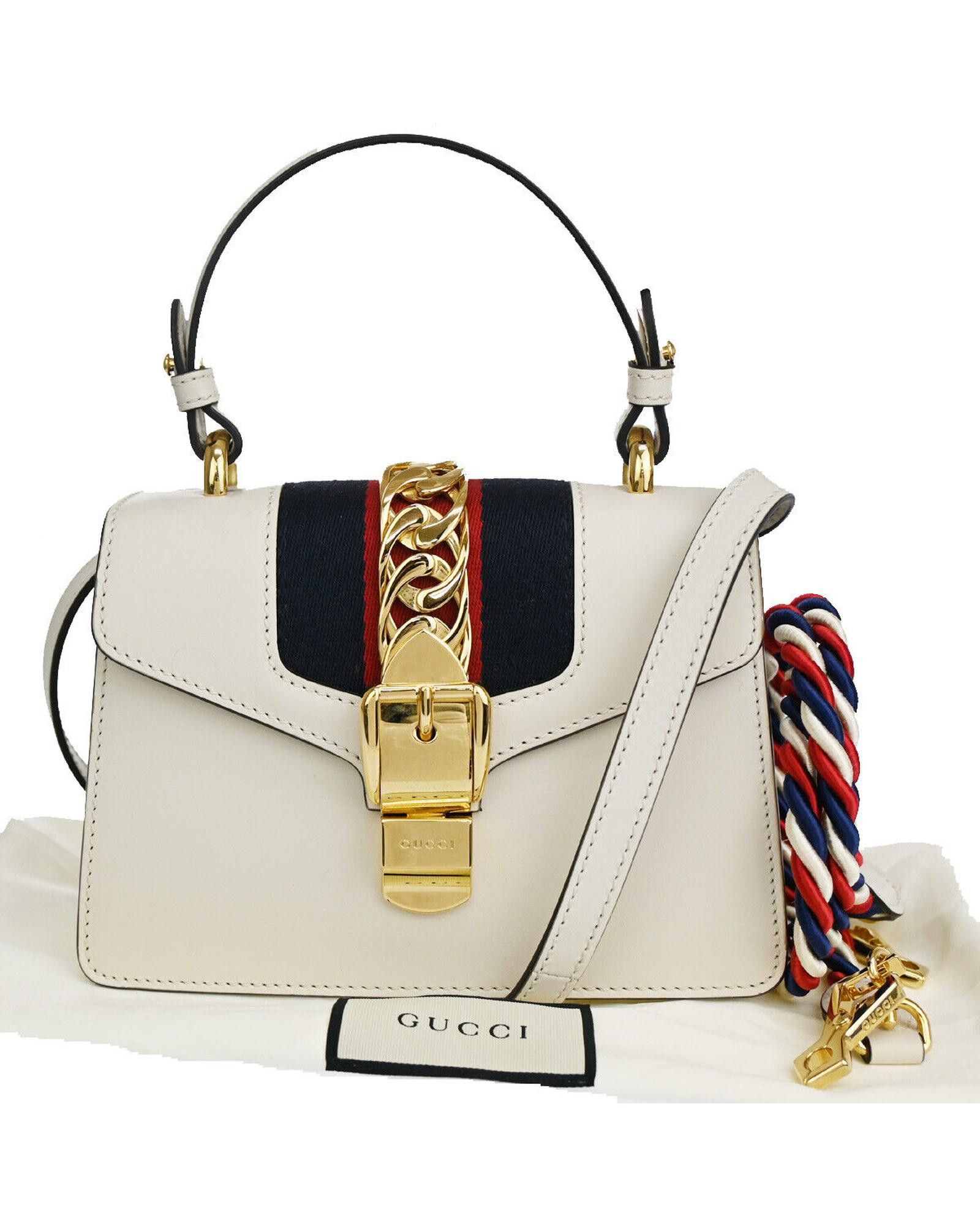 image of Gucci Elegant White Leather Shoulder Handbag, Women's