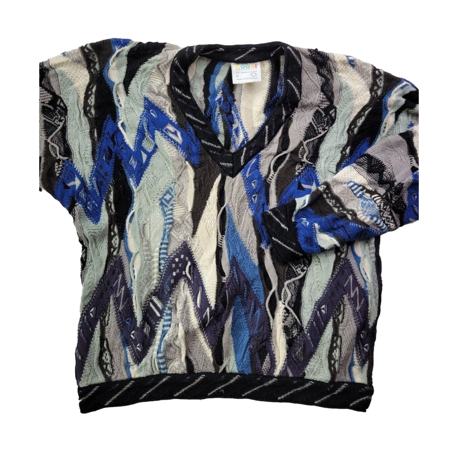 image of Coogi Sweater Men's V-Neck Blue Black Gray Mercerized Cotton Biggie Rap Men's M in White (Size Medi