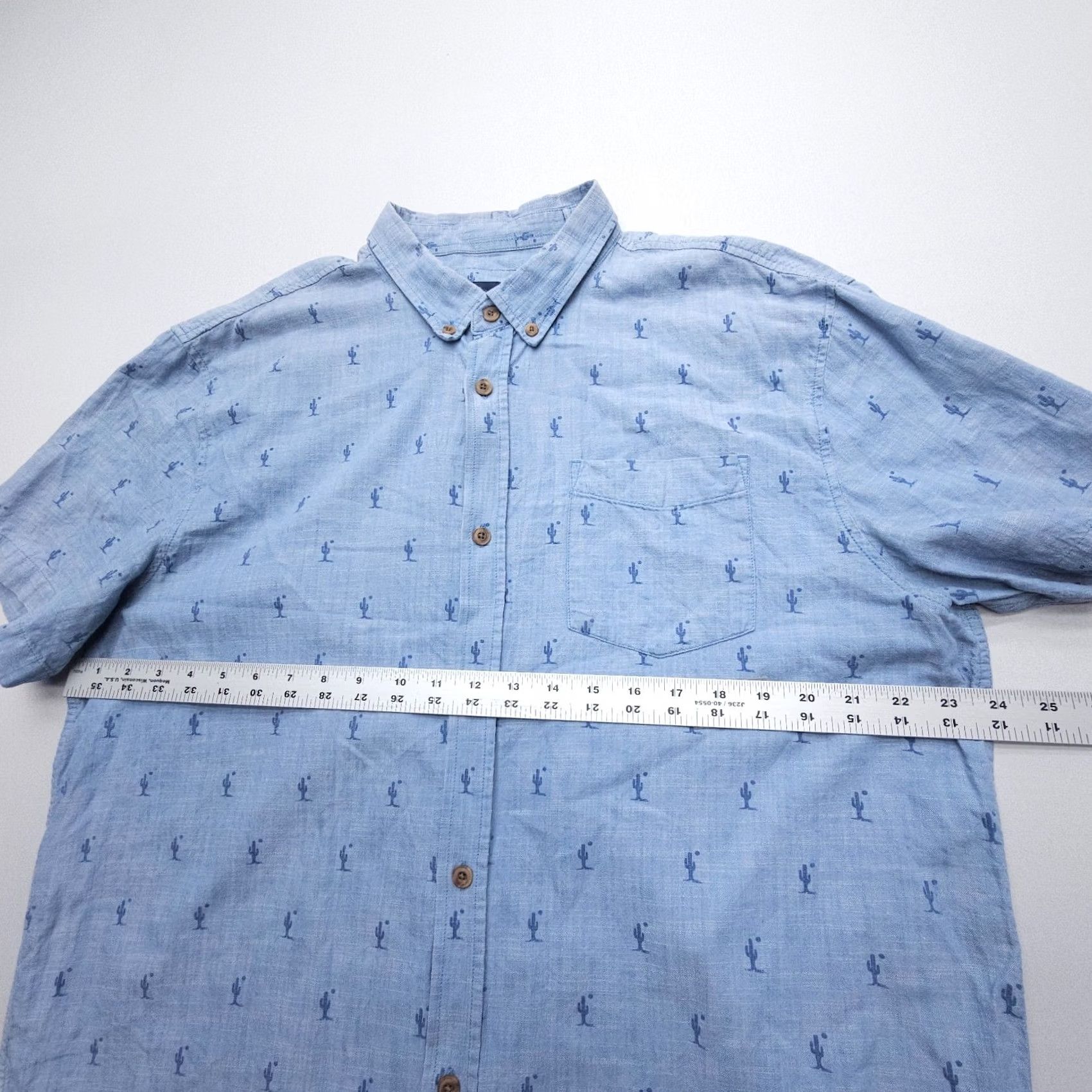Prana prAna Broderick Short Sleeve Shirt Chambray Cactus Print Mens XL Organic Cotton Size US XL / EU 56 / 4 - 4 Thumbnail