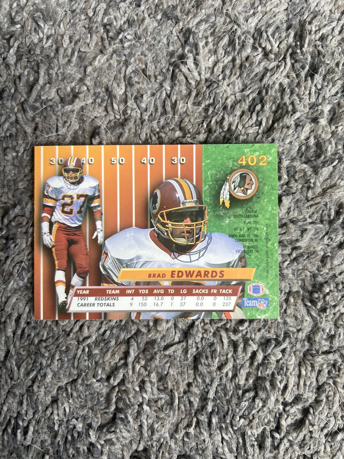 NFL 1992 Fleer Ultra #402 Brad Edwards Card Size ONE SIZE - 2 Thumbnail