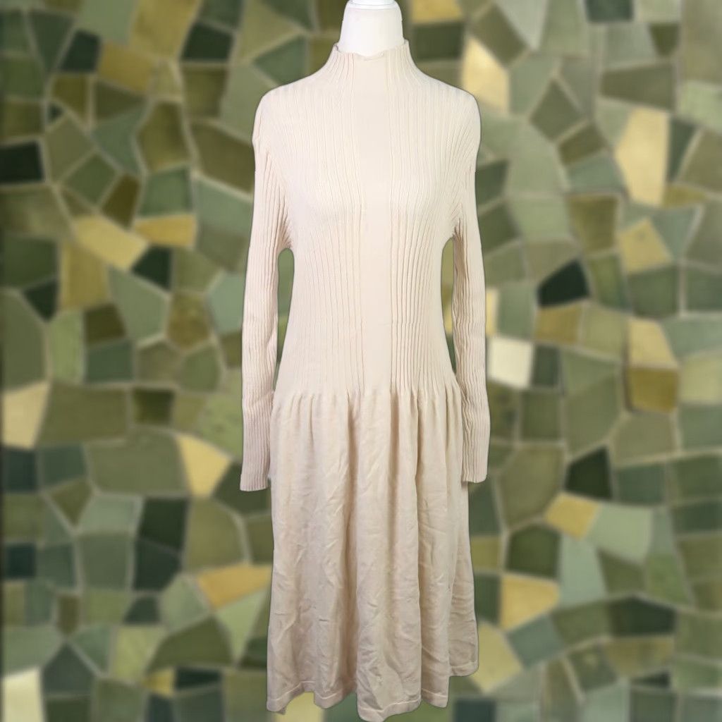 Vintage Listicle dress M cream rib knit mockneck sweater midi Size M / US 6-8 / IT 42-44 - 1 Thumbnail