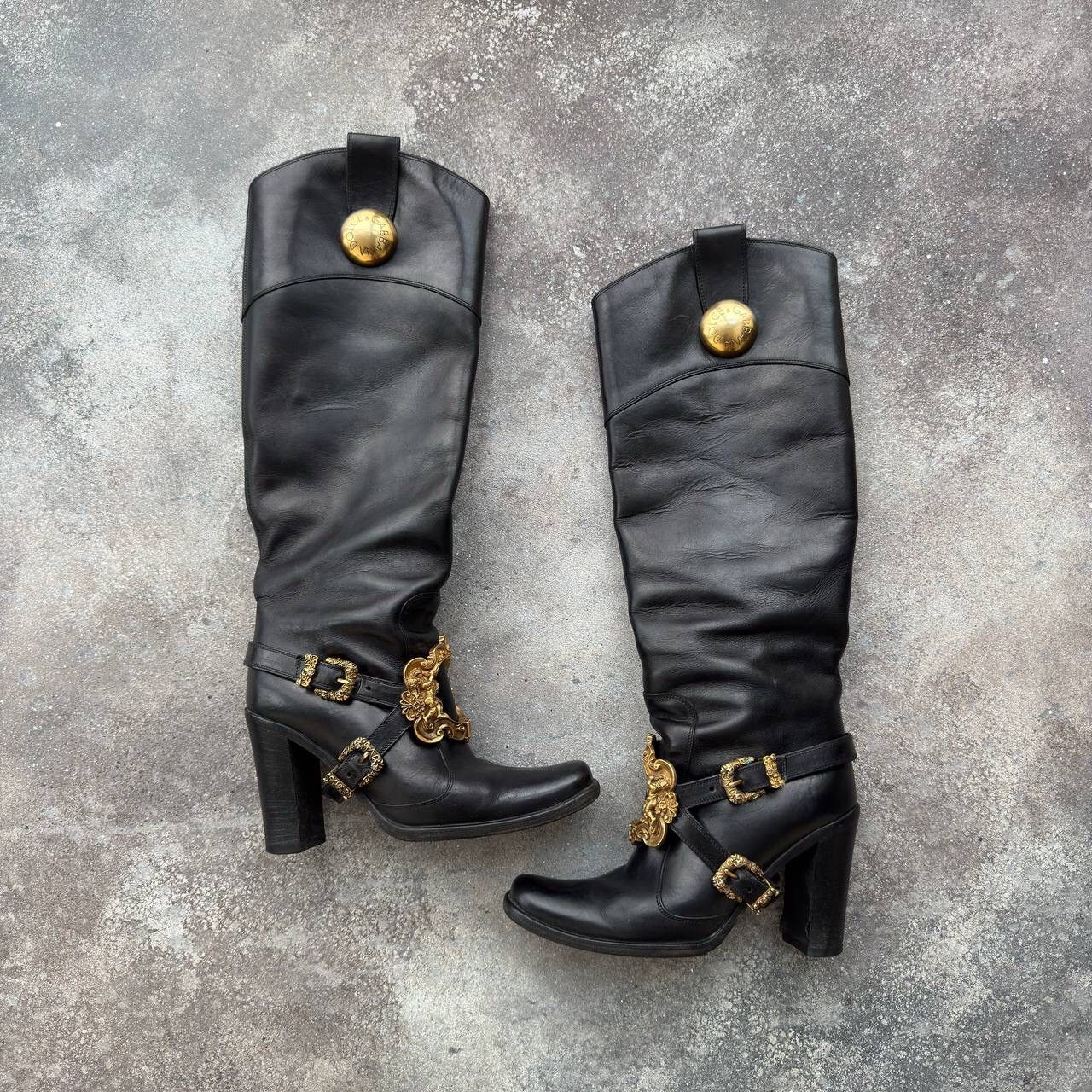Dolce & Gabbana Dolce & Gabbana Black Leather Knee Boots Size US 6 / IT 36 - 8 Thumbnail