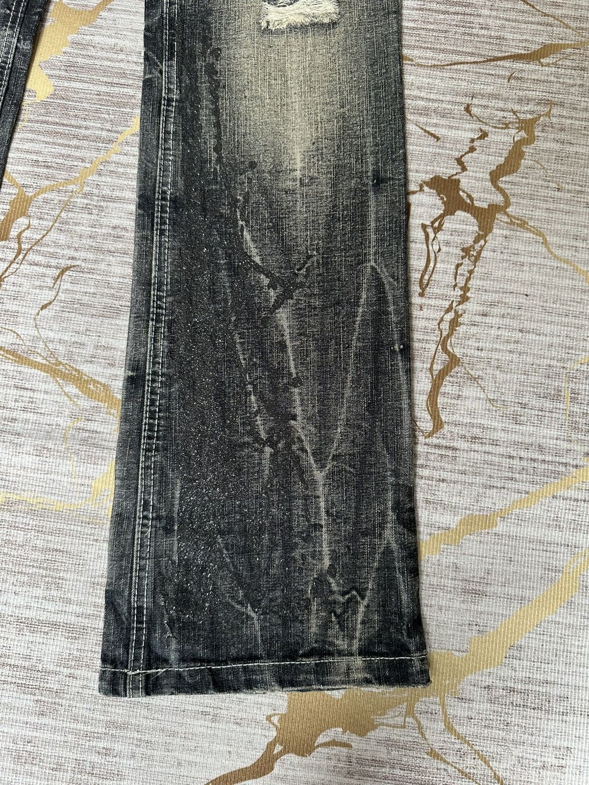 Tornado Mart FLARE Black Barcara Distressed Claw Marks Design Denim Size US 32 / EU 48 - 7 Thumbnail