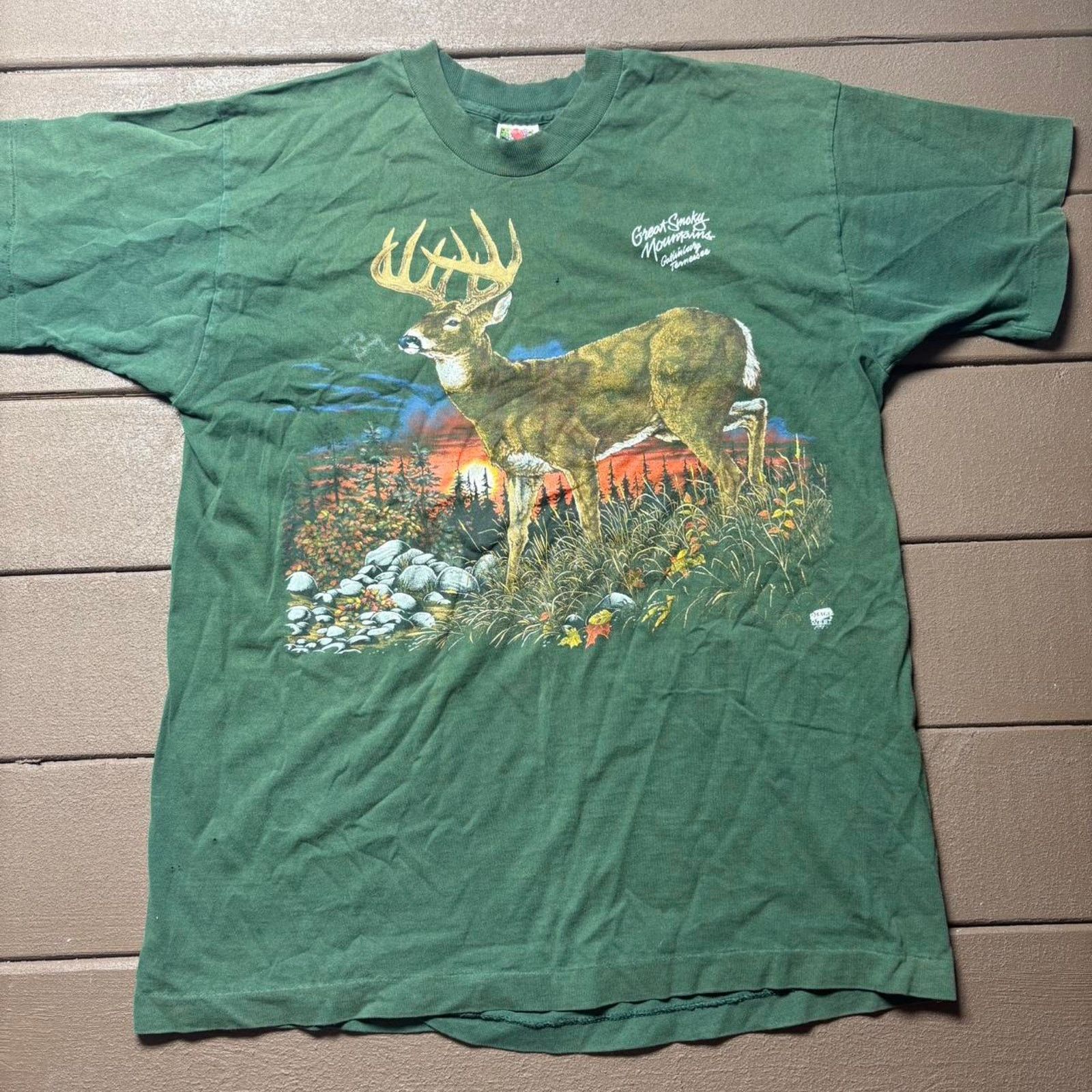 Fruit Of The Loom Vintage 90s Single stitch great smokey mountains shirt Size US XL / EU 56 / 4 - 1 Thumbnail