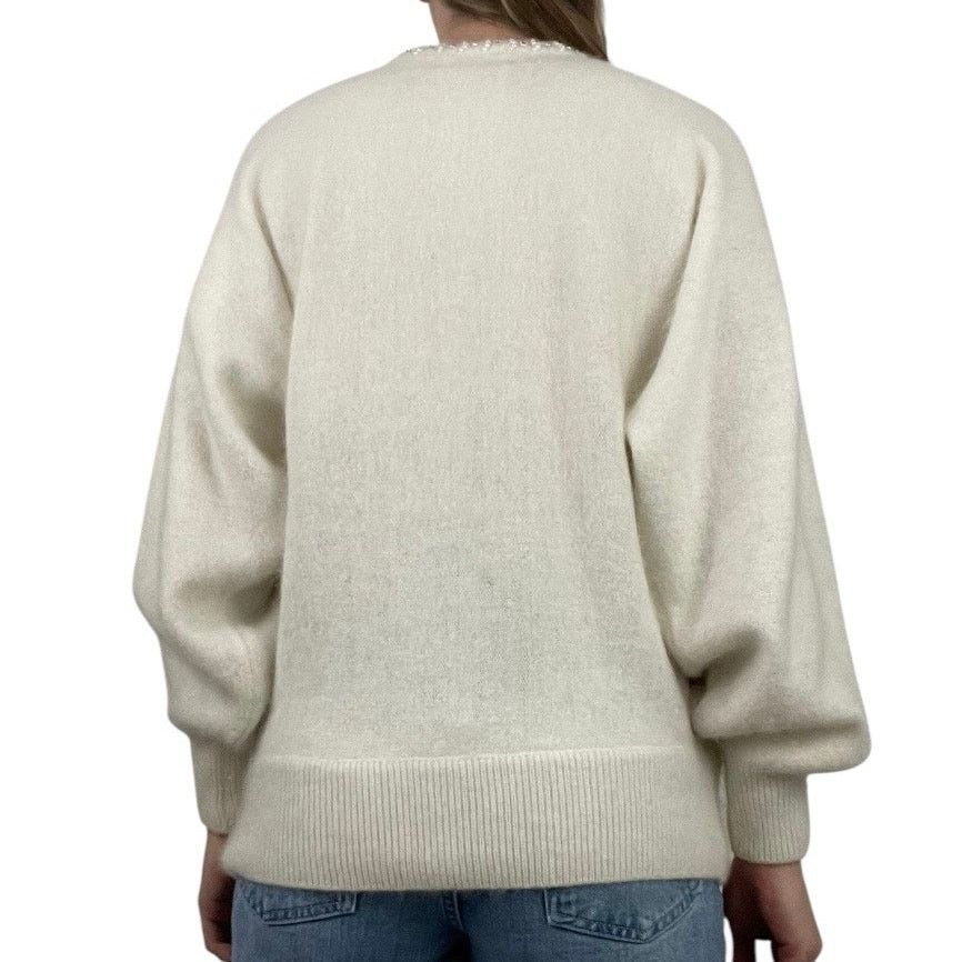 Other Eddie Dassin Vintage Cream Knit Embroidered Sweater Size M / US 6-8 / IT 42-44 - 4 Thumbnail