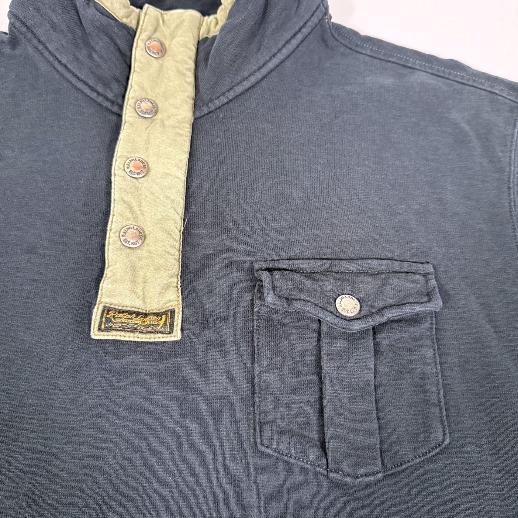 Polo Ralph Lauren VINTAGE Polo Ralph Lauren Sweatshirt Mens 2XL Black Mock Neck Snap Military Sweater Army Shirt Size US XXL / EU 58 / 5 - 5 Thumbnail