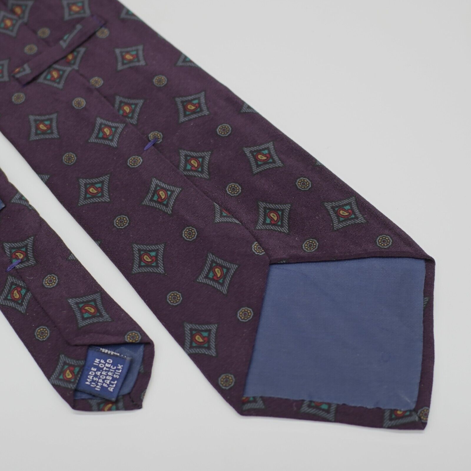Designer Damon Purple Geometric Paisley Print Short Silk Tie Size ONE SIZE - 5 Thumbnail