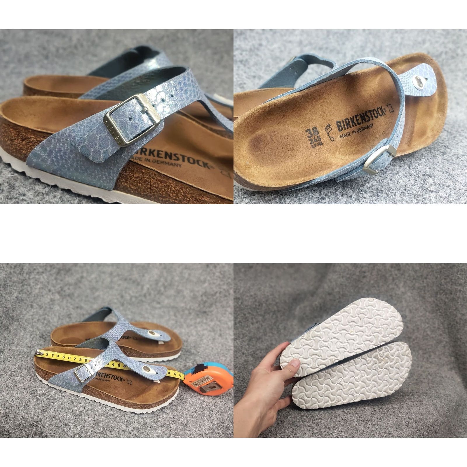Birkenstock Birkenstock Gizeh Blue Snake Leather Orthopedic Sandal Women 38 8 Slip-On Slide Cork Insole Casual Shoes Size US 8 / IT 38 - 9 Thumbnail