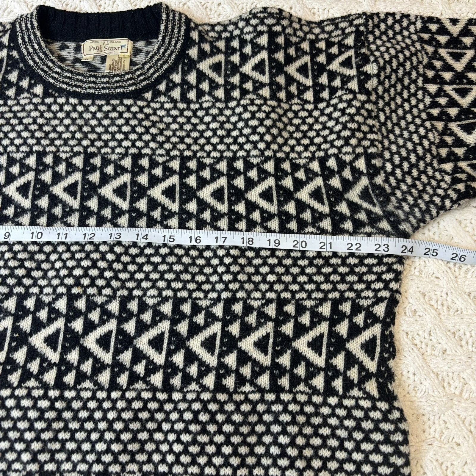 Paul Stuart Paul Stuart Men’s M Hand-Knitted Pullover Sweater Black & Wh Size US M / EU 48-50 / 2 - 10 Thumbnail