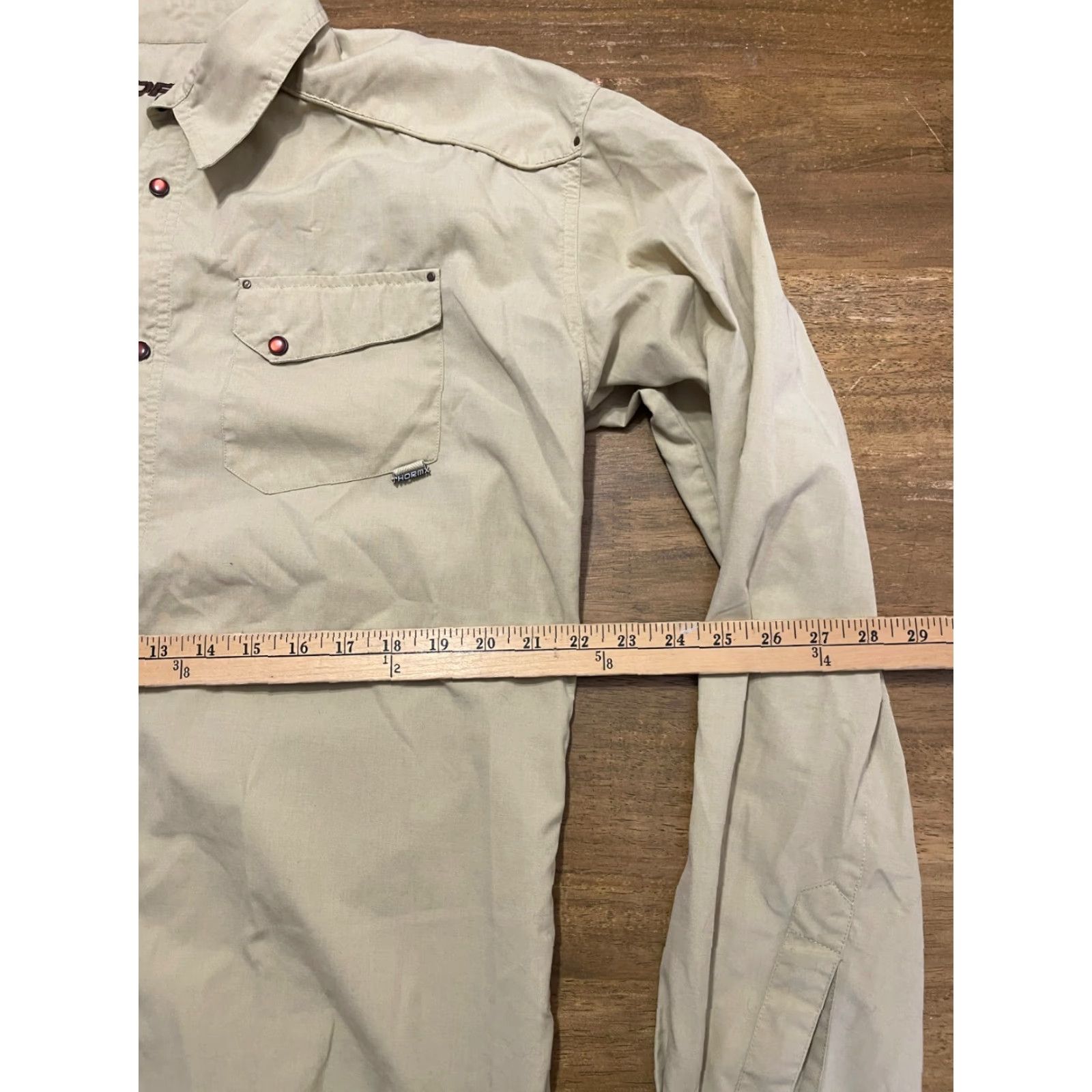 Vintage Thormx Shirt Mens Large Tan Button Up Long Sleeve Front Pockets Brown Solid Front Pockets Size US L / EU 52-54 / 3 - 7 Thumbnail