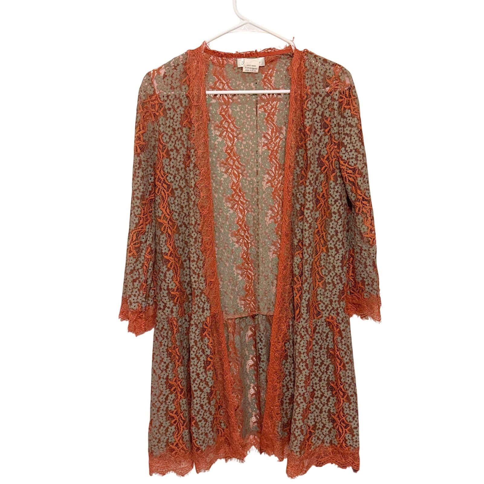 Other Paisley Vine Orange Blue Floral Lace Fabric Long Cardigan Size S / US 4 / IT 40 - 15 Thumbnail