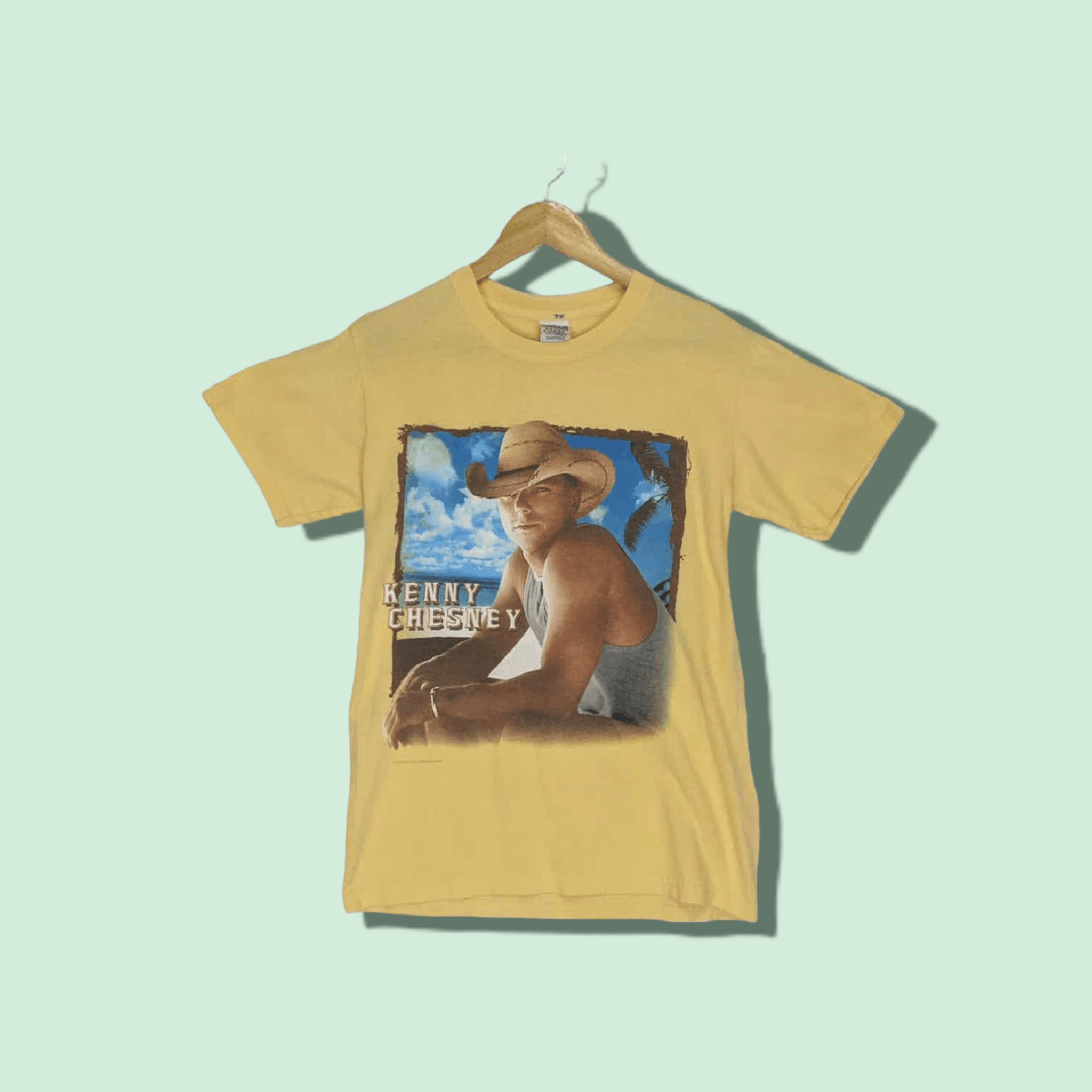 image of Rock T Shirt x Rock Tees Vintage 2000's Kenny Chesny 2004 Tour Tee T-Shirt in Yellow (Size Small)