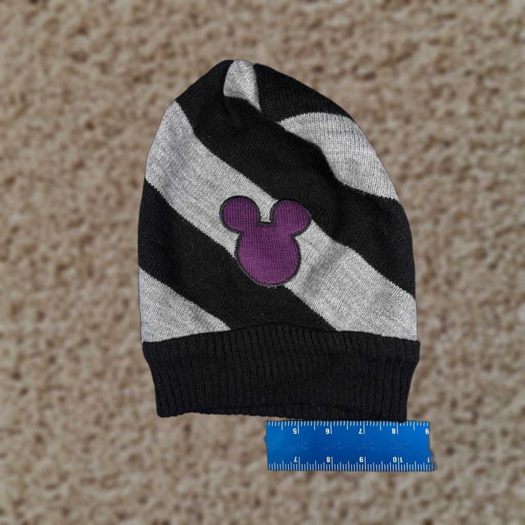 Disney Disney Beanie Mickey Mouse Knit Hat Womens One Size Gray Stripe Acrylic" Size ONE SIZE - 1 Thumbnail
