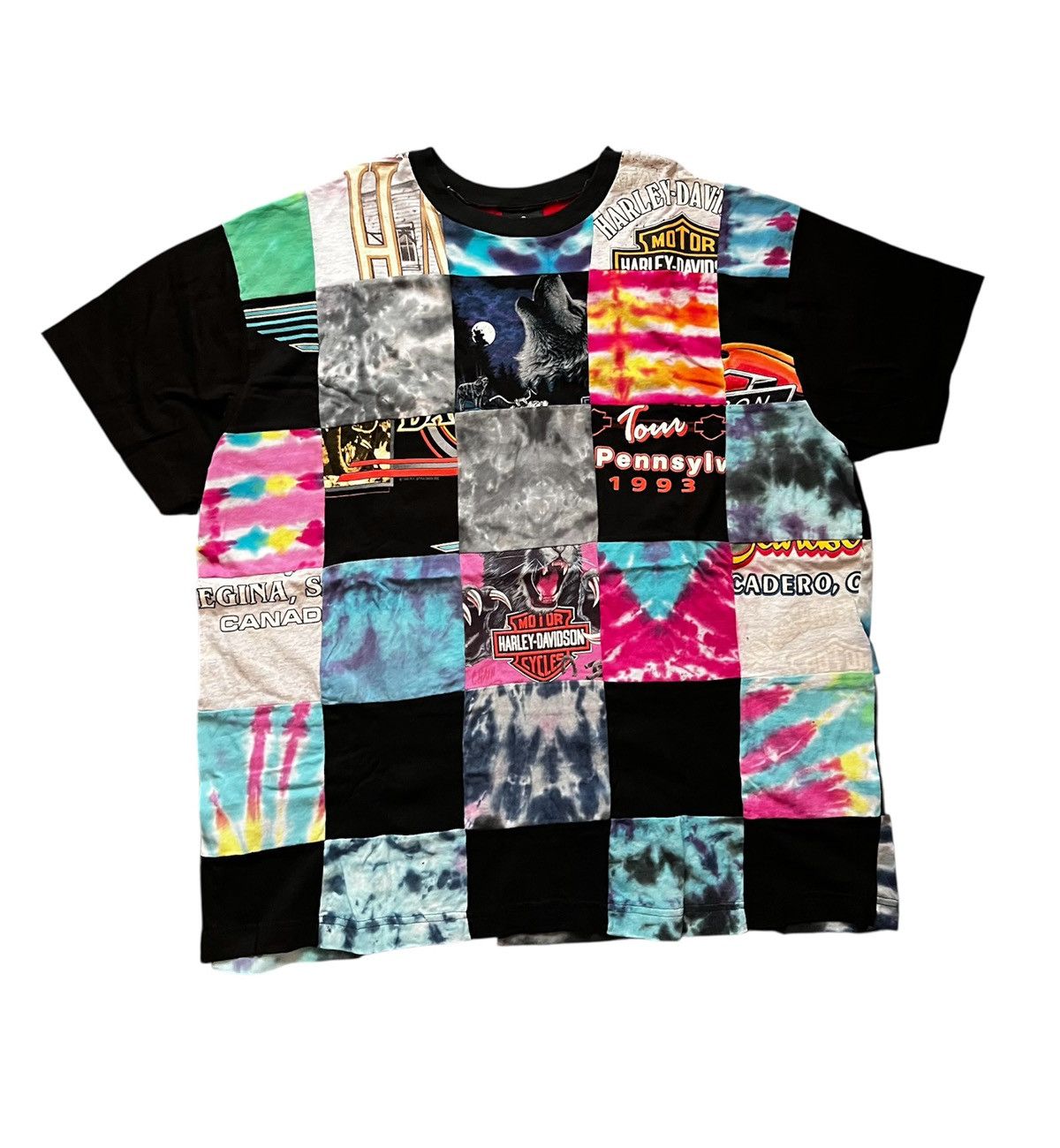 Vintage 🔥HOT DROPS🔥90s Harley Davidson Patchwork Tie Dye Tee Size US XXL / EU 58 / 5 - 1 Thumbnail