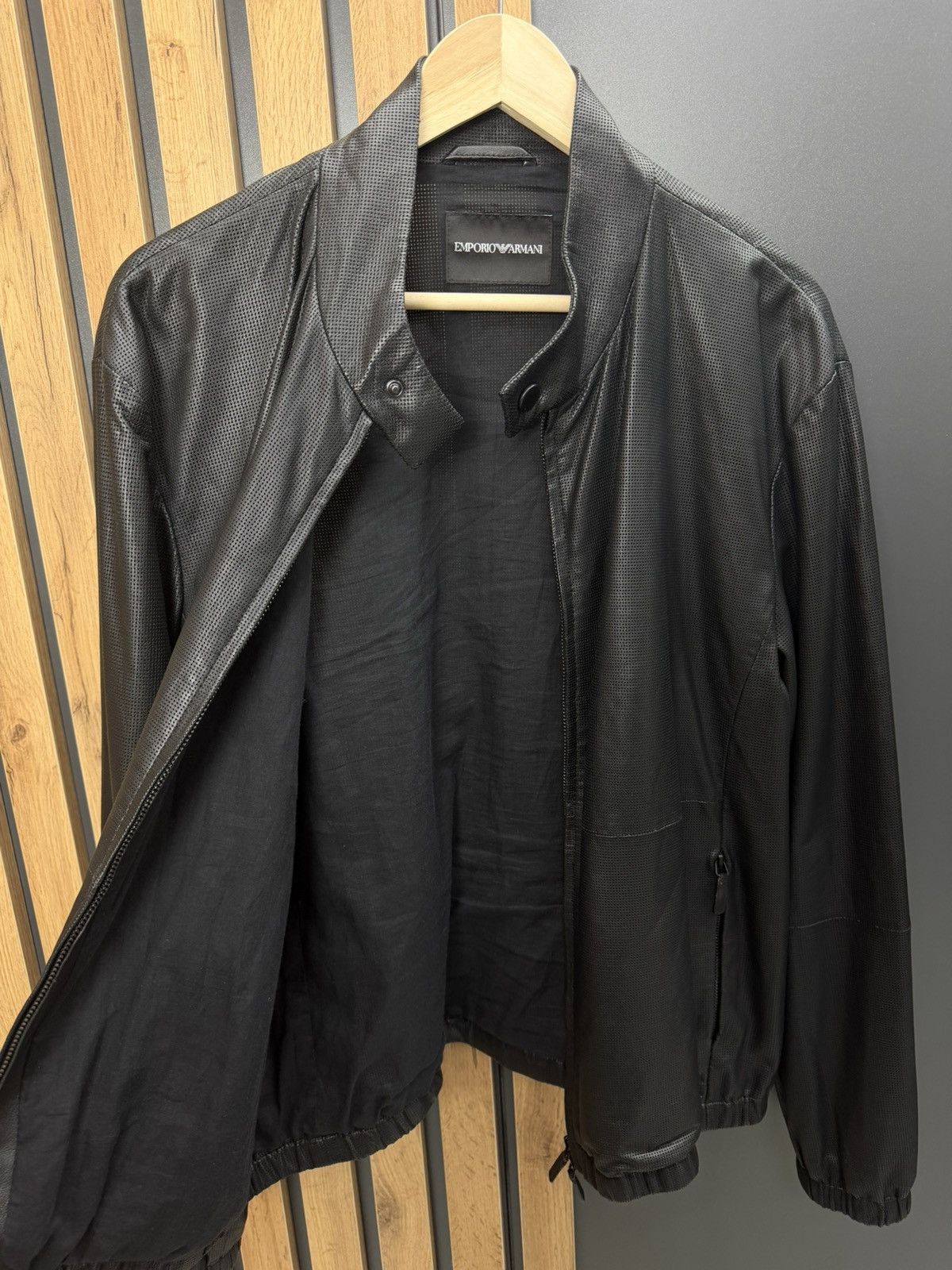 Emporio Armani Emporio Armani Black Perfored Leather Jacket Size 52 Size US L / EU 52-54 / 3 - 6 Thumbnail