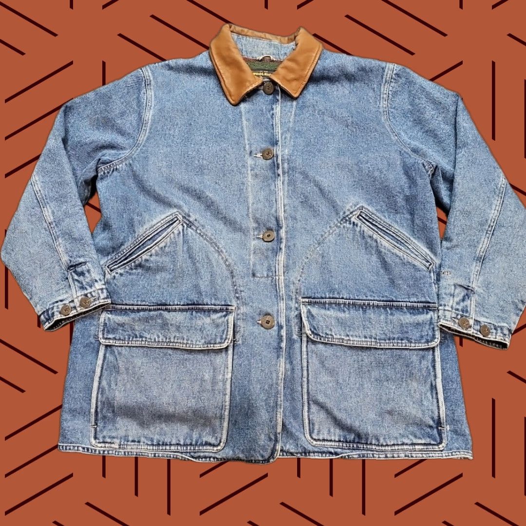 Vintage VINTAGE Woolrich Denim Barn Jacket Chore Coat Women XL Blanket Lined Leather Collar Jacket Blue 1990s Womens Size XL / US 12-14 / IT 48-50 - 1 Thumbnail