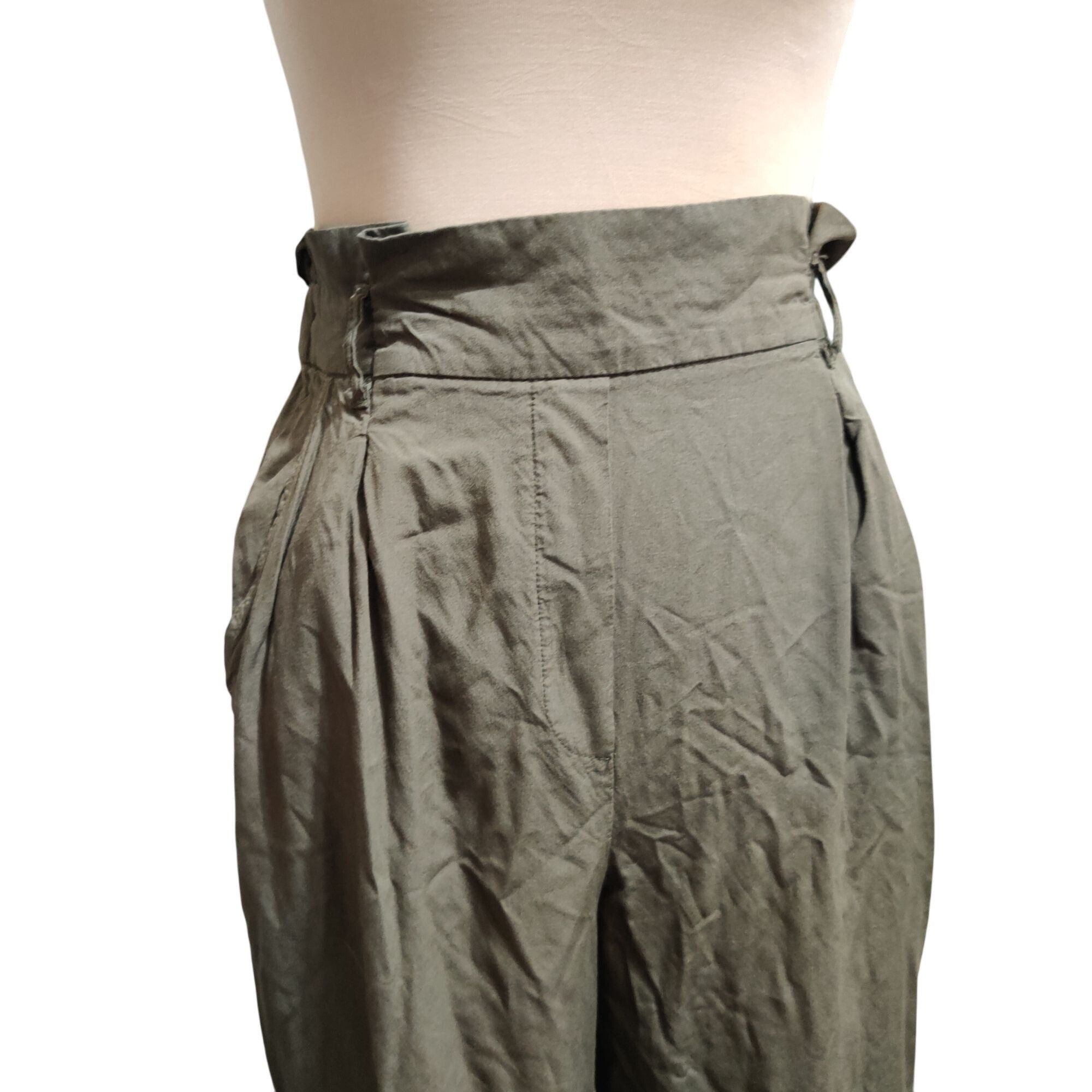 H&M H&M Olive High Waist Paperbag Pants Relaxed Tapered Pleated Size 30" / US 8 / IT 44 - 5 Thumbnail