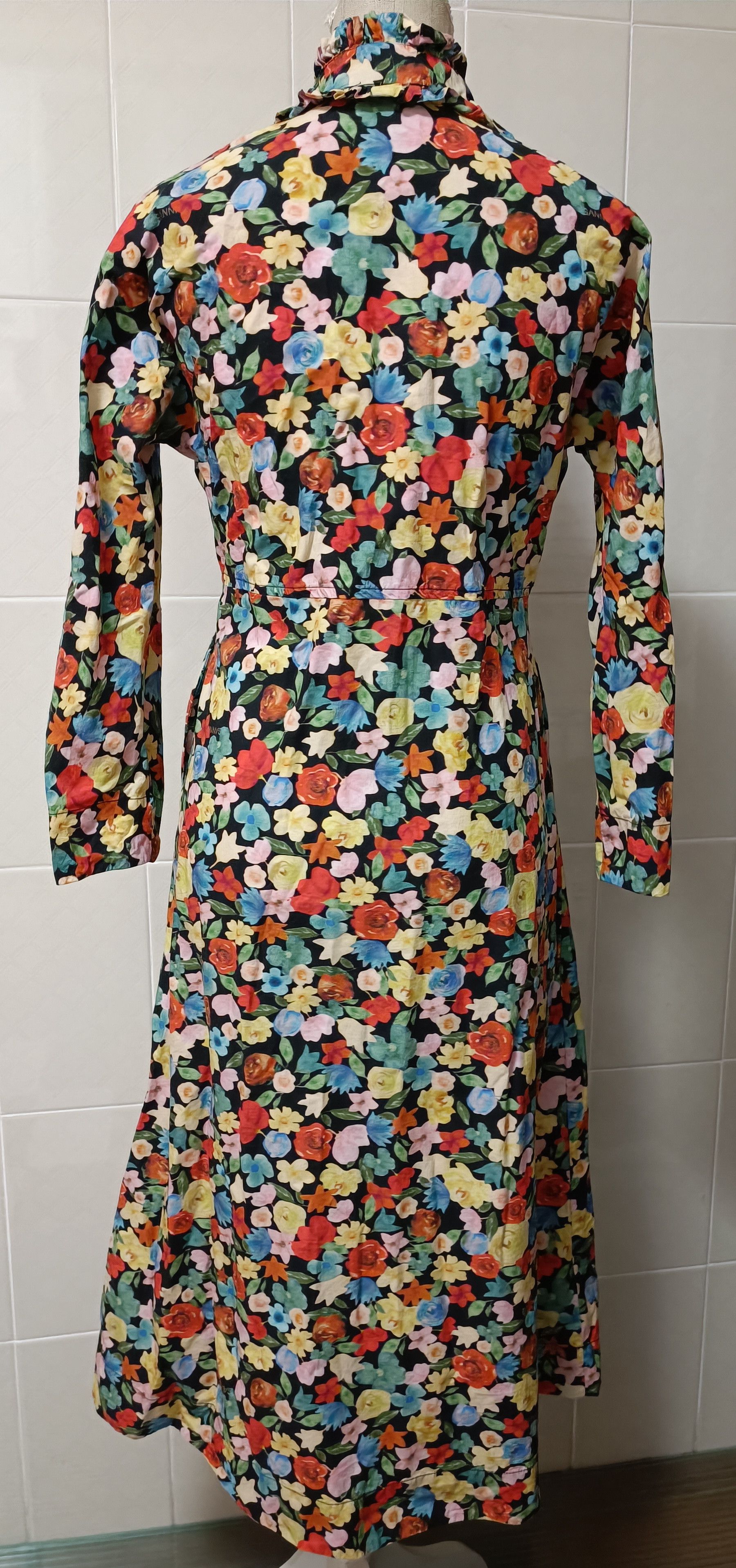 Ganni Tie-Neck Multicolor Floral - Print Cotton -Poplin Maxi Dress Size S / US 4 / IT 40 - 11 Thumbnail