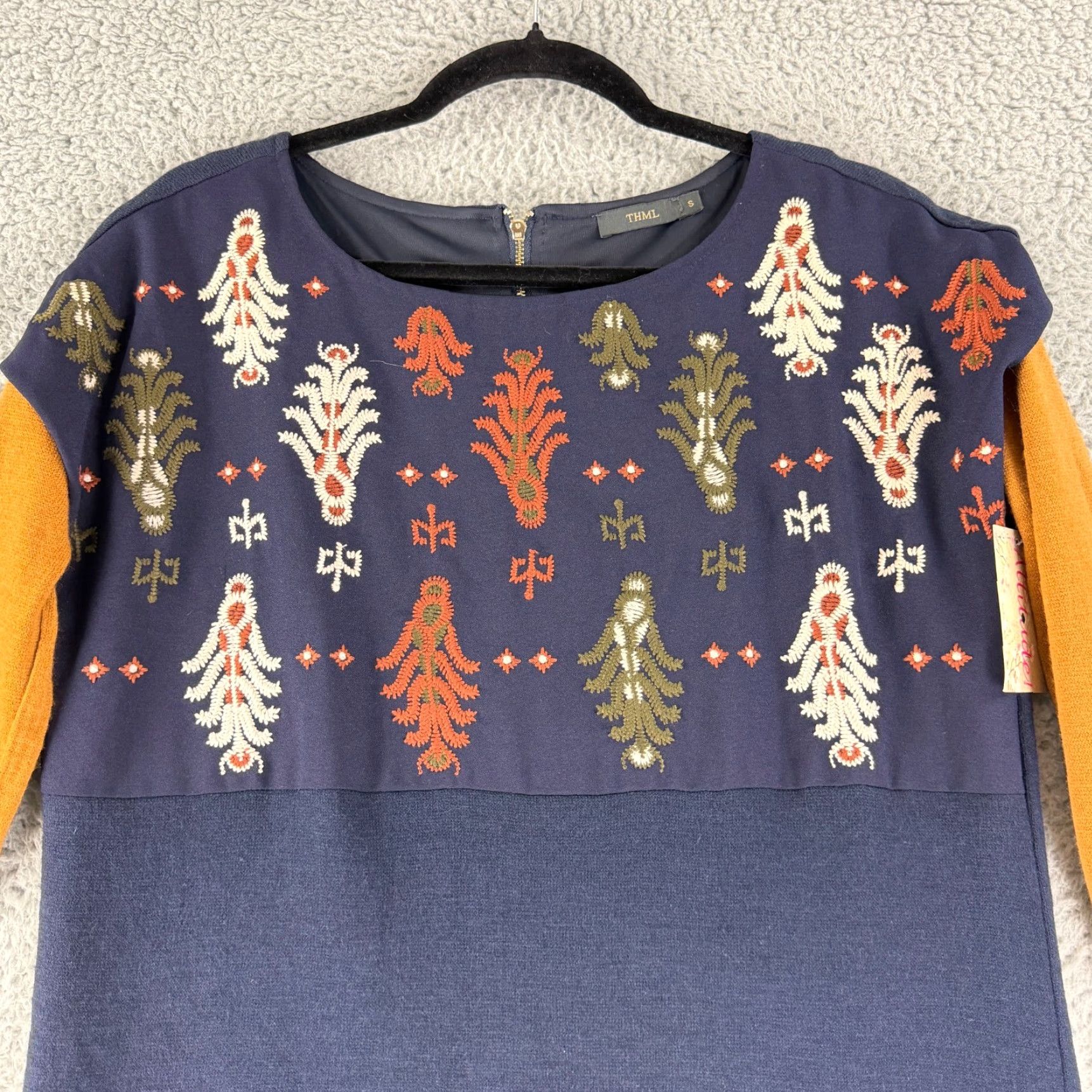 Vintage THML Dress Womens Small Blue Embroidered Long Sleeve Knit Back Zip Casual Short Size S / US 4 / IT 40 - 2 Thumbnail