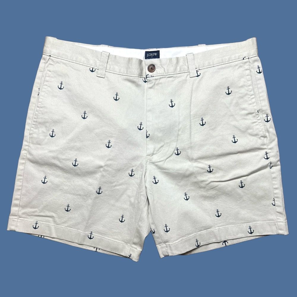 J.Crew J.CREW Shorts Mens 35 Beige Anchors Cotton 7” Inseam Nautical Pockets Size US 35 - 1 Thumbnail