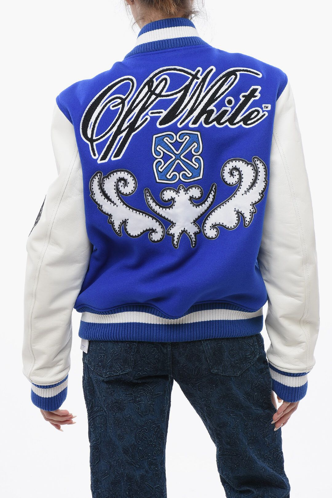 og1mm1125 Padded Royal Bomber Jacket in Blue/White