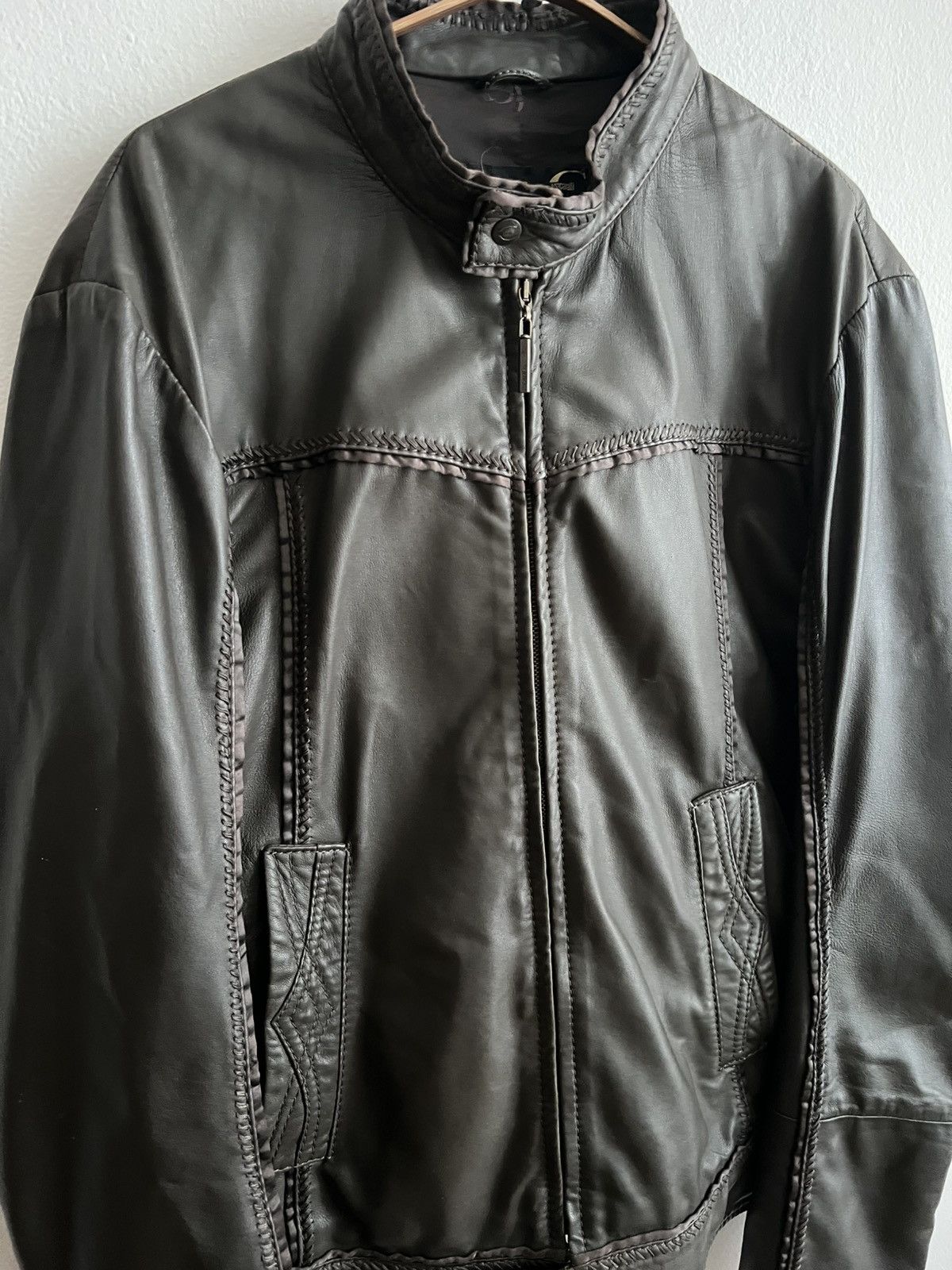 Just Cavalli 2000s Cavalli knit pattern leather biker jacket Size US L / EU 52-54 / 3 - 2 Thumbnail
