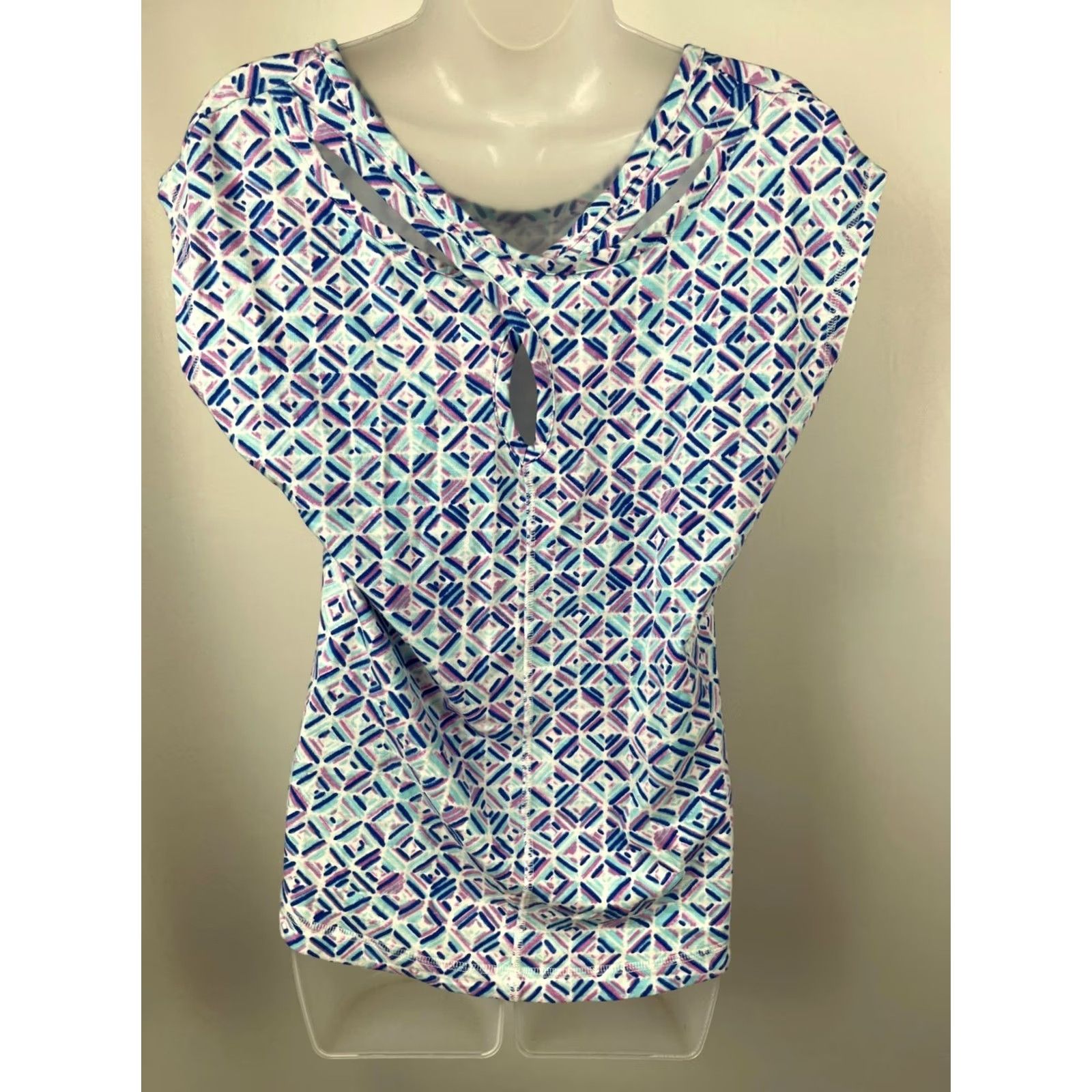 Talbots T by Talbots Top Womens S Multicolor Geometric Print Short Sleeve Stretch Shirt Size S / US 4 / IT 40 - 5 Thumbnail