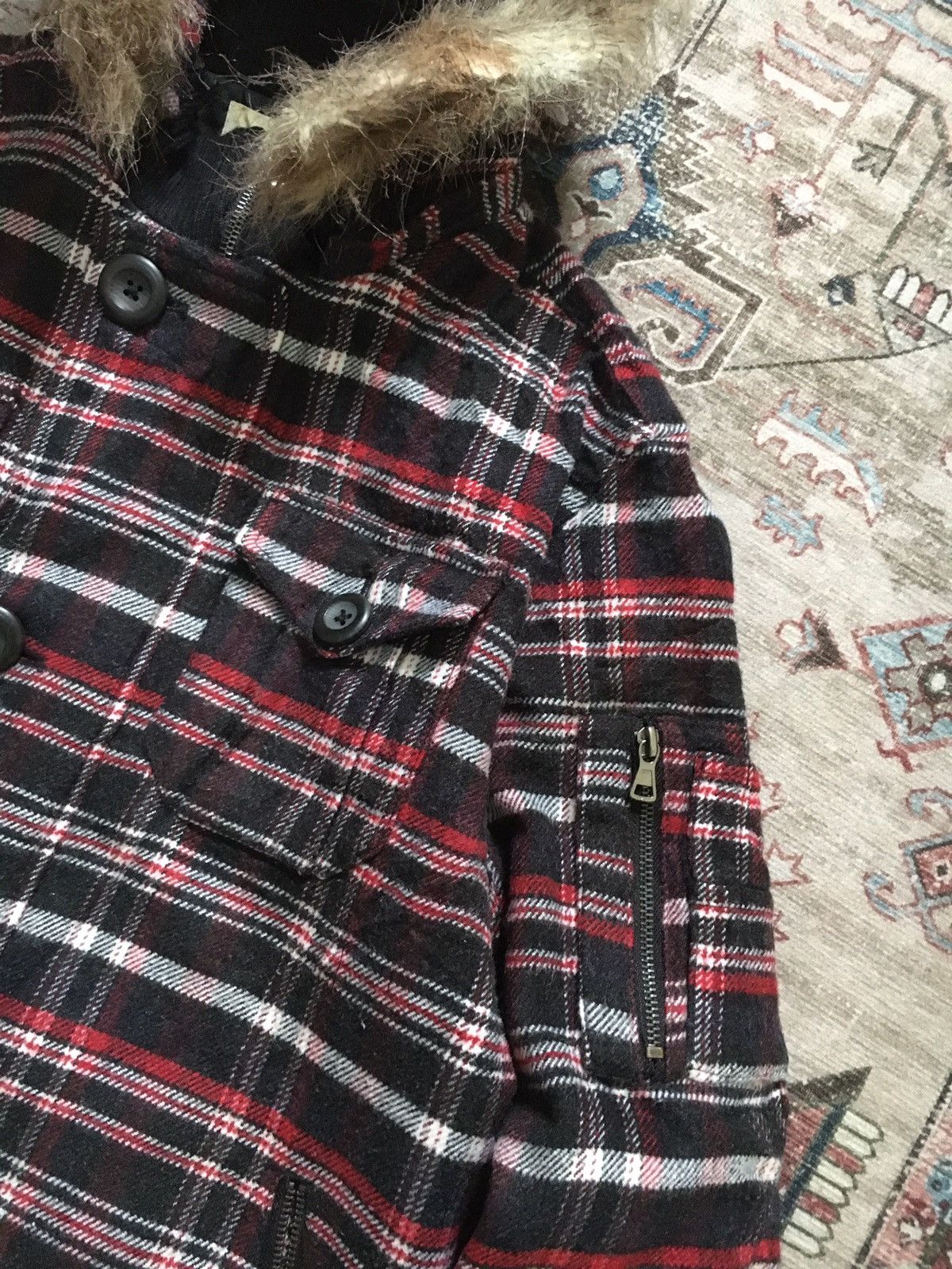 If Six Was Nine × Japanese Brand × Le Grande Bleu (L.G.B.) Cox Plaid Fur Hooded Jacket Size US L / EU 52-54 / 3 - 3 Thumbnail