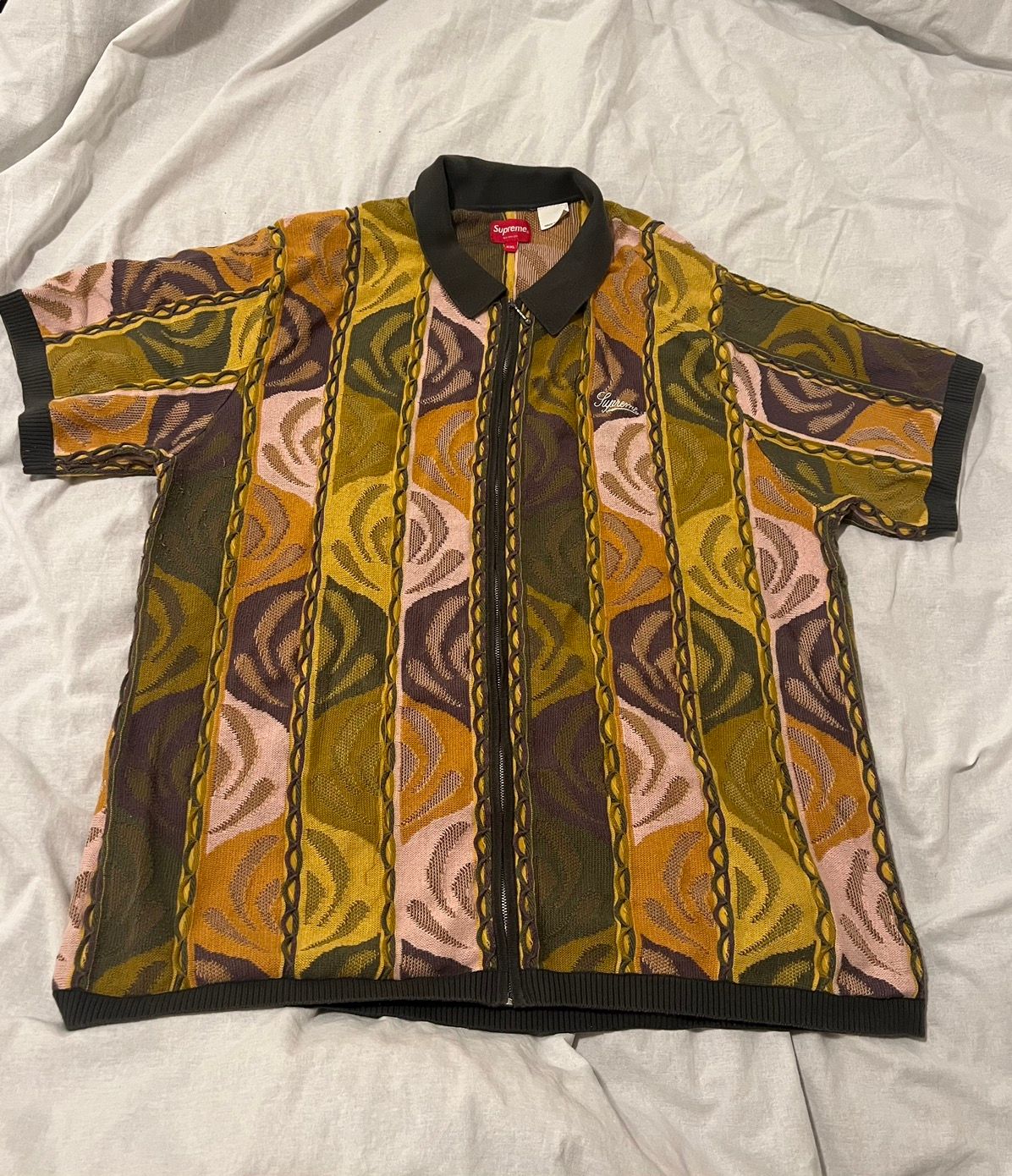 Supreme Supreme Abstract Textured Zip Up Polo   Grailed