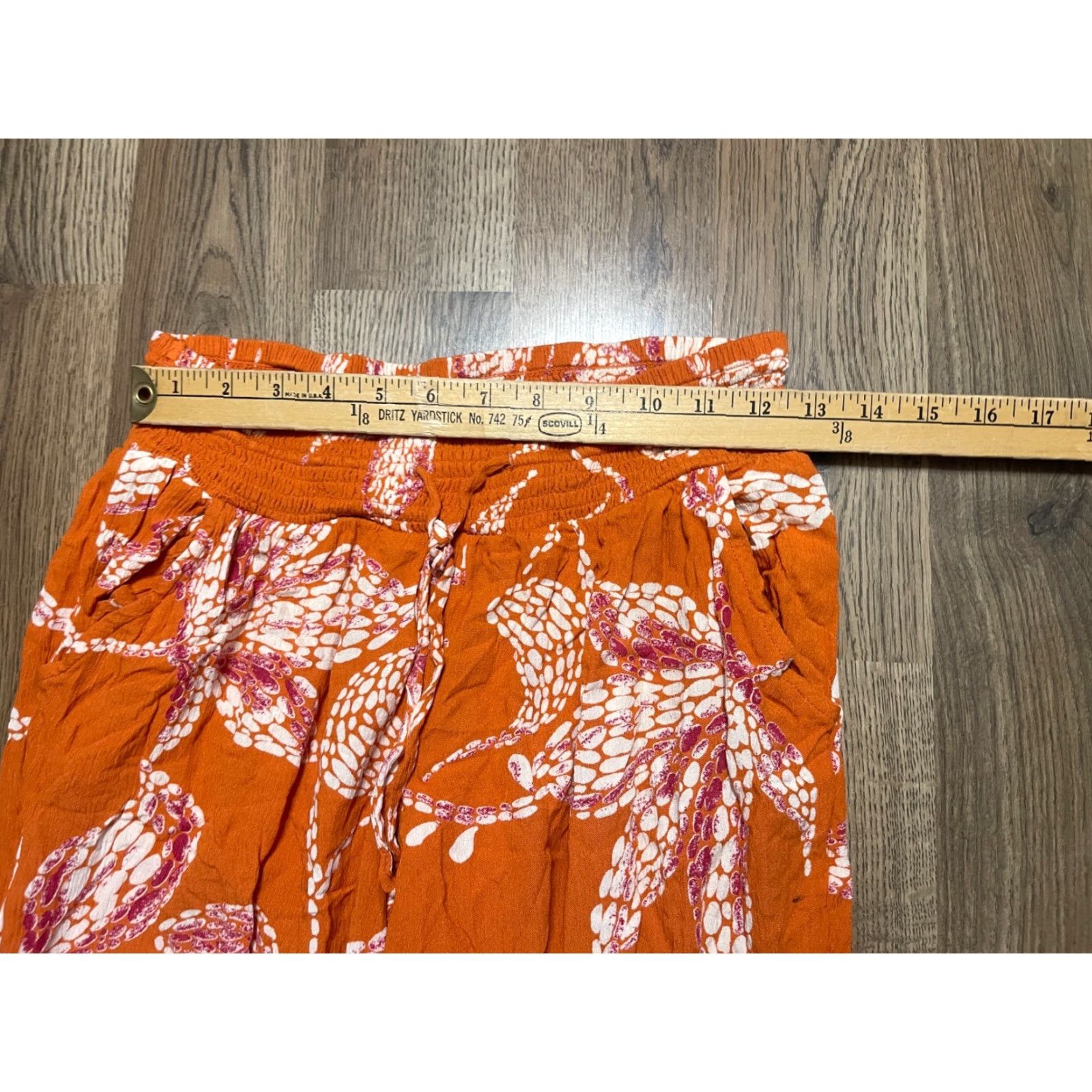 Vintage Maurices Pants Women XS Orange White Floral Pull On Straight Casual Pants Ankle 28 in Regular Inseam Size 26" / US 2 / IT 38 - 7 Thumbnail