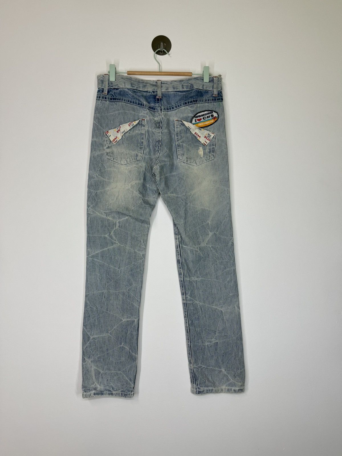 Hysteric Glamour × Japanese Brand Distressed Striped Patches i ❤️ Copper Smith Denim Jeans Size US 31 - 2 Thumbnail