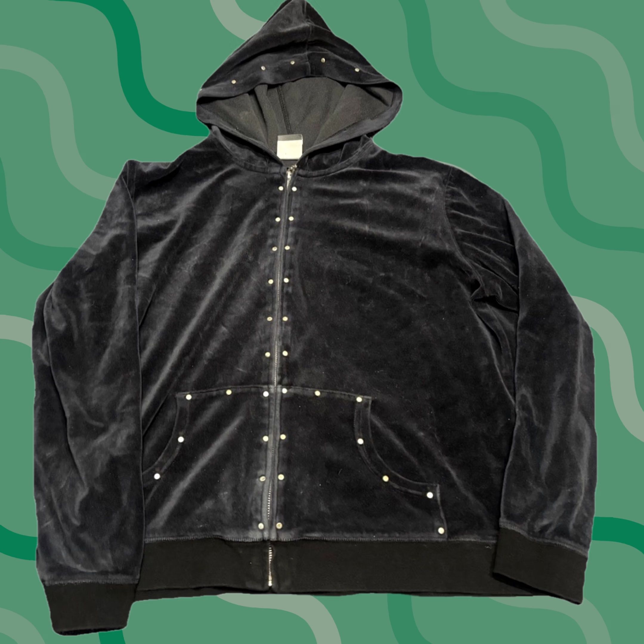 Velour VINTAGE Unbranded Velour Zip Up Hoodie Jacket Women L Black Long Sleeve Geometric Pattern Quilted Winter Fall Full Zip Size L / US 10 / IT 46 - 1 Thumbnail