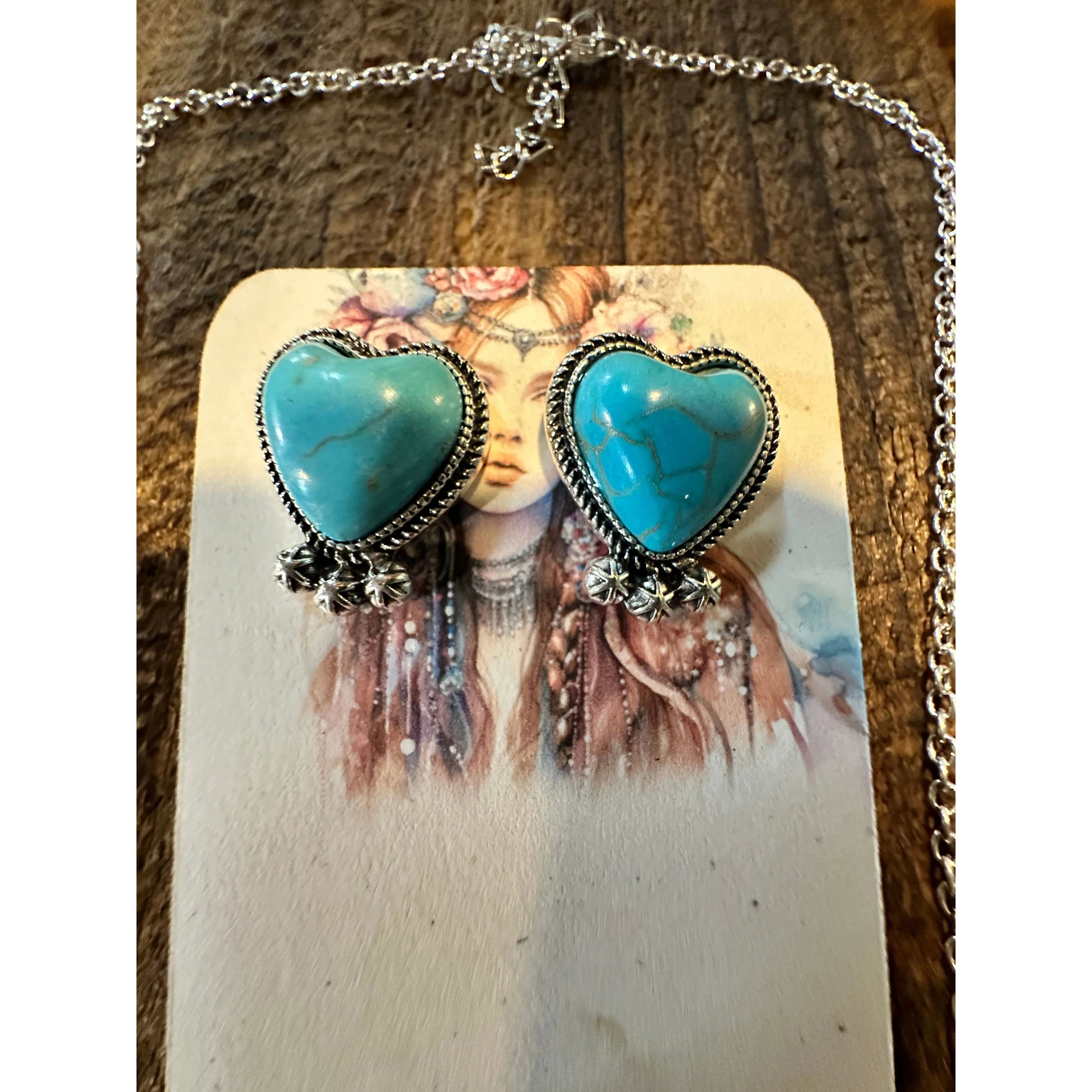 Other Boho Western Turquoise Bull Head Necklace Earrings Set, Vint Size ONE SIZE - 6 Thumbnail
