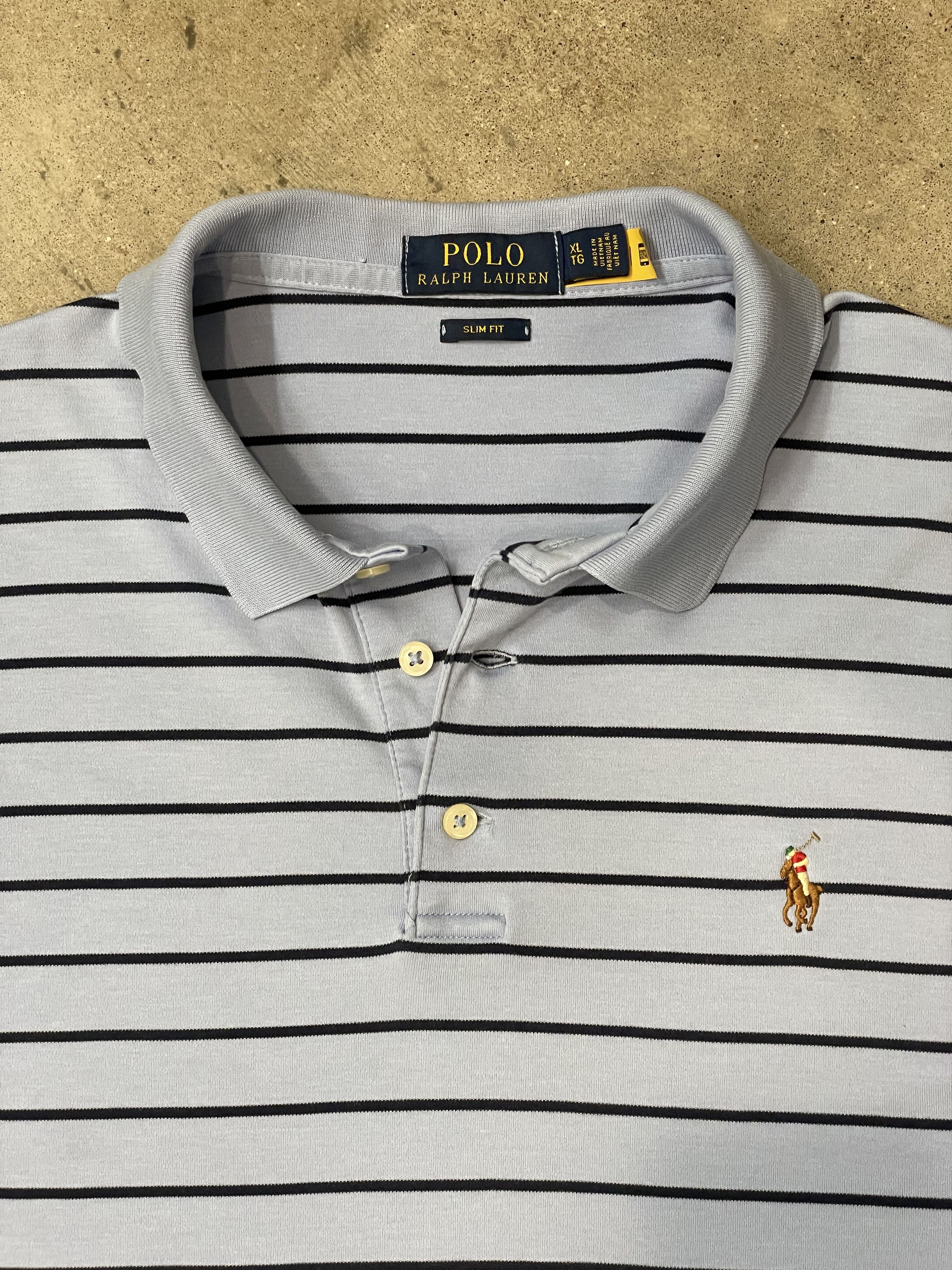 Polo Ralph Lauren Polo Ralph Lauren Slim Fit Blue Striped Polo Large Size US XL / EU 56 / 4 - 5 Thumbnail