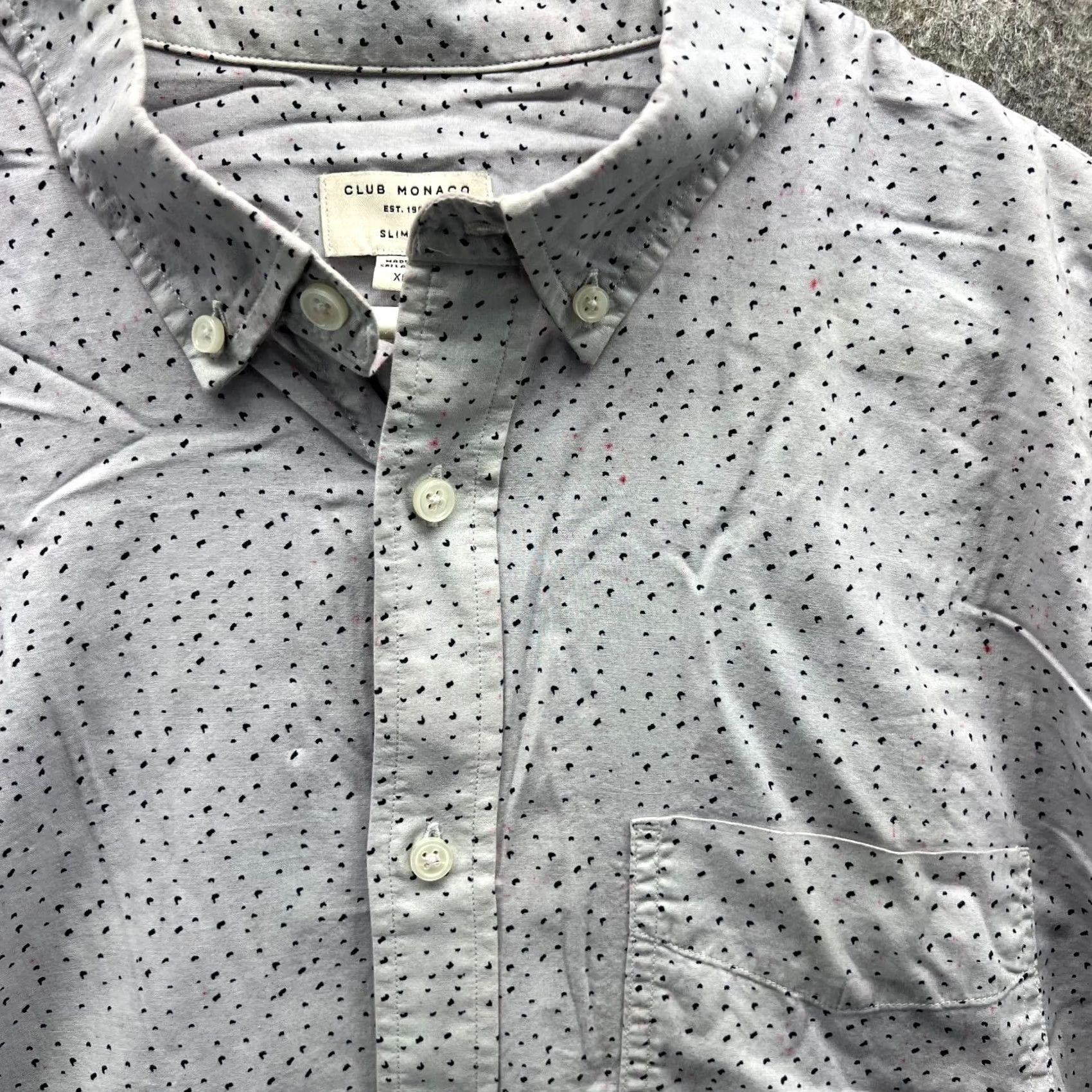 Club Monaco Club Monaco Shirt Men XL Gray Polka Dot Button-Down Slim Fit Size US XL / EU 56 / 4 - 2 Thumbnail